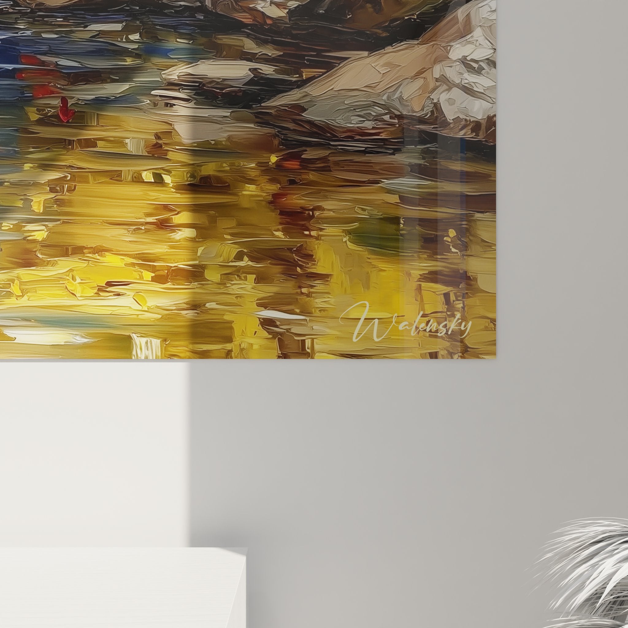 Vue ensemble tableau mural cascade forêt avec rochers et arbres automne