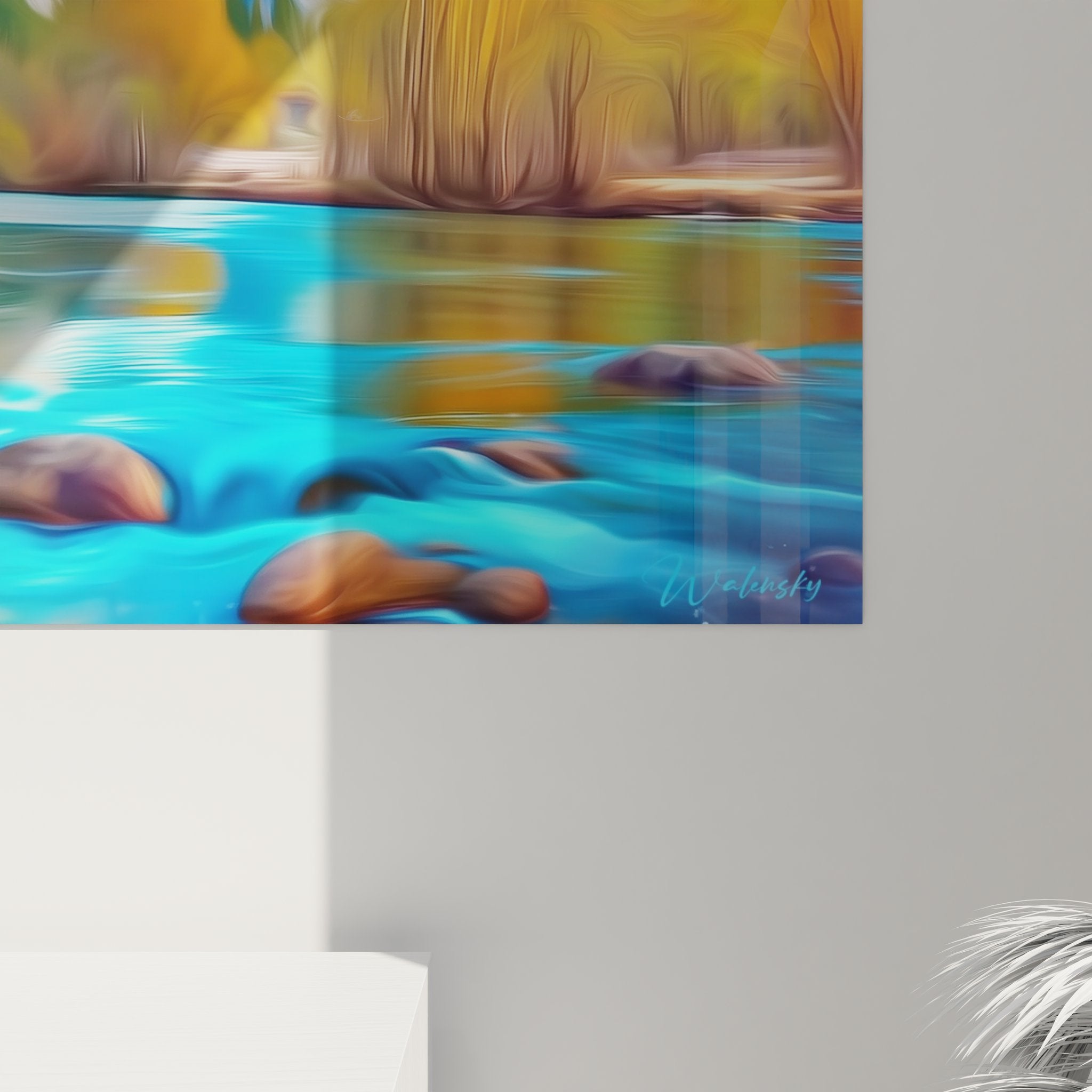 Vue ensemble tableau cascade vallée montagnarde décoration murale paysage naturel coloré