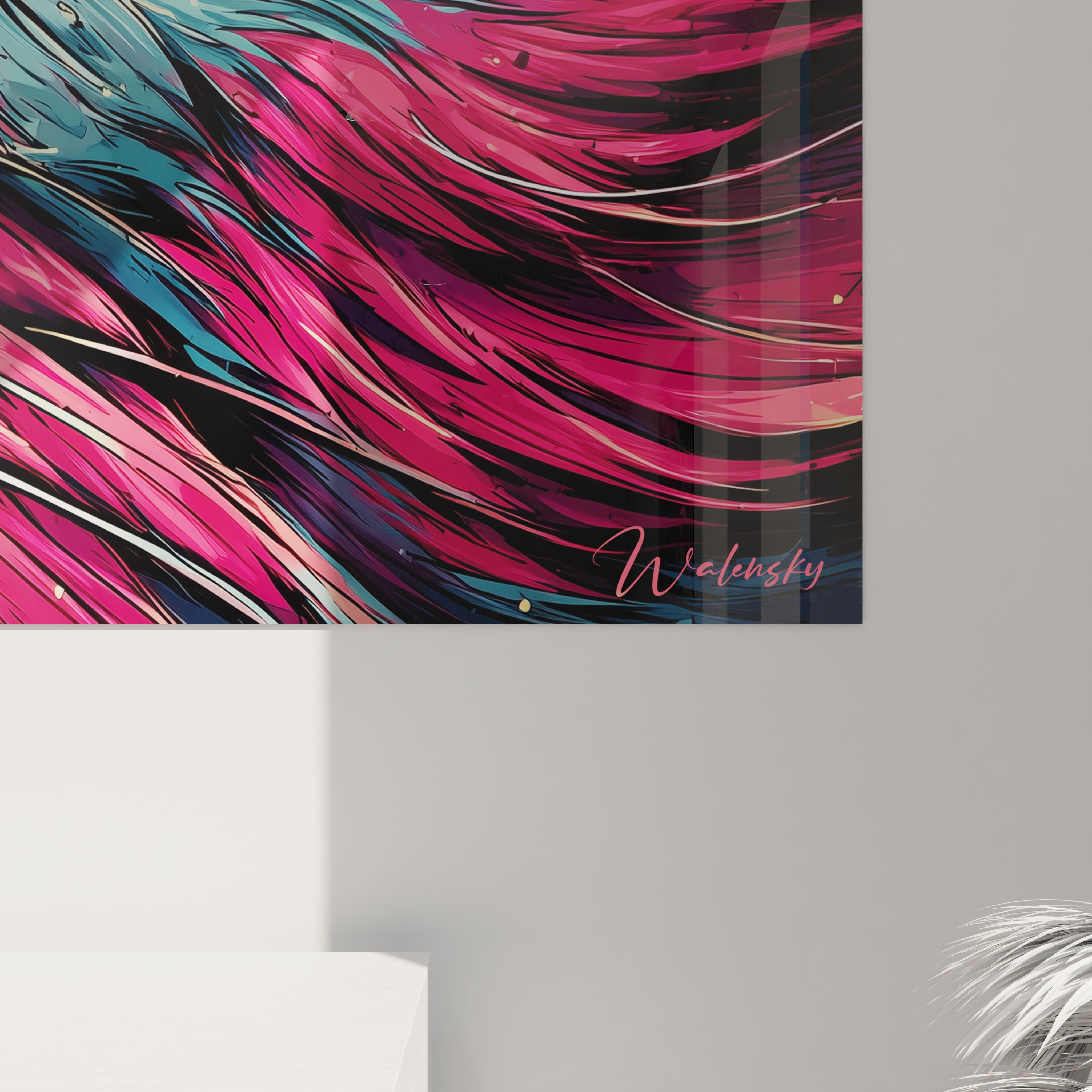 Vue ensemble tableau mural chat coloré psychédélique décoration moderne couleurs vibrantes