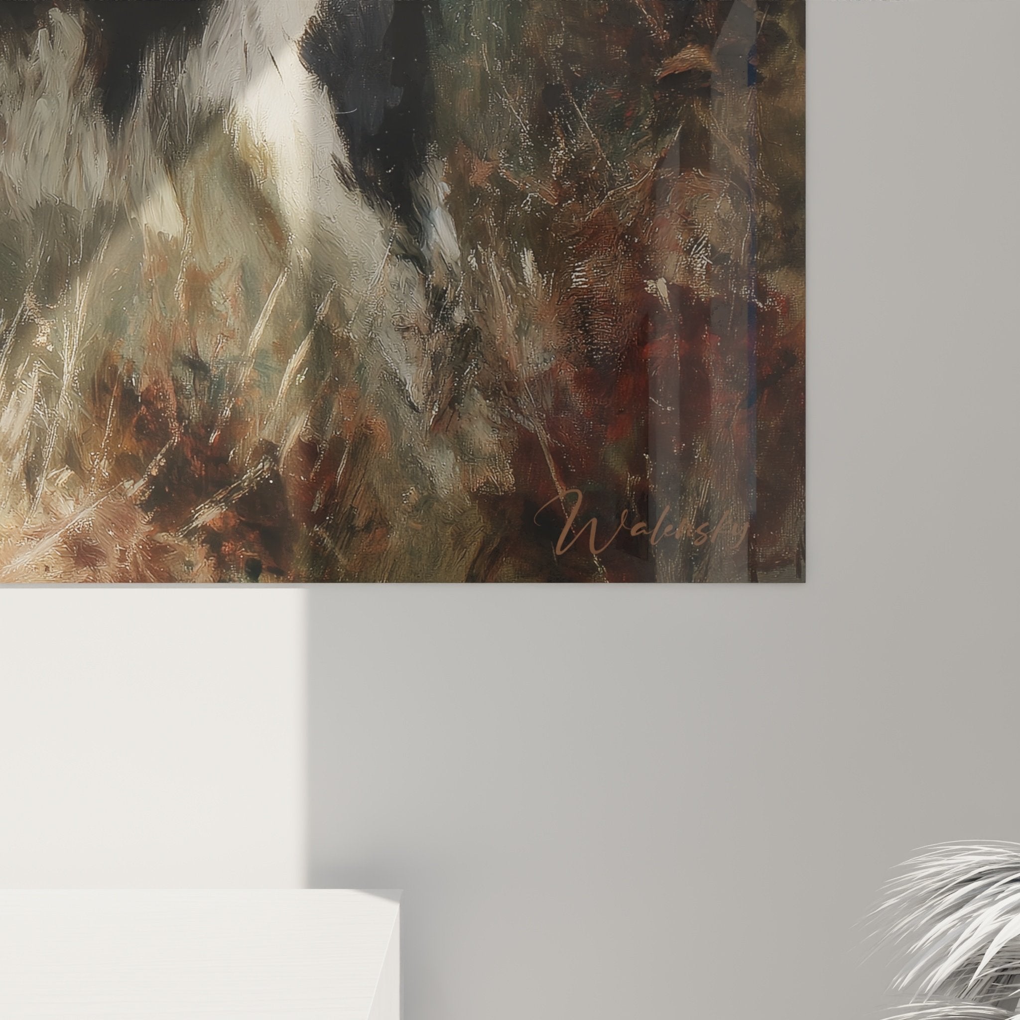 Vue d'ensemble tableau mural chien de chasse dans intérieur contemporain décoration murale nature