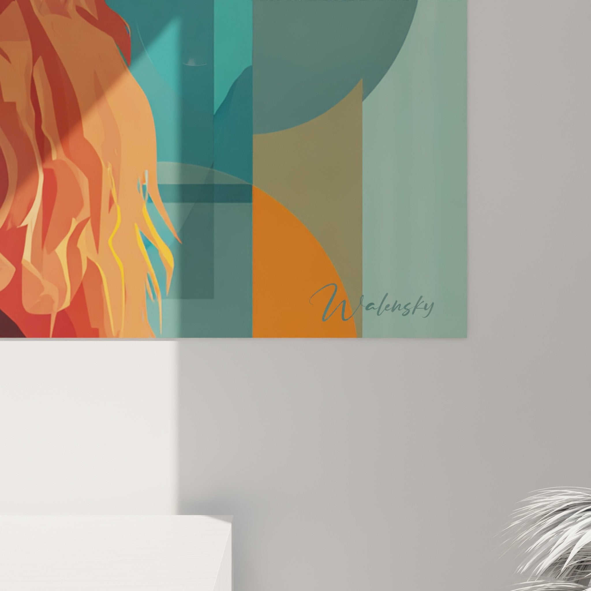 Übersichtsansicht des Gemäldes Irish Setter im modernen Stil mit farbigen geometrischen Formen