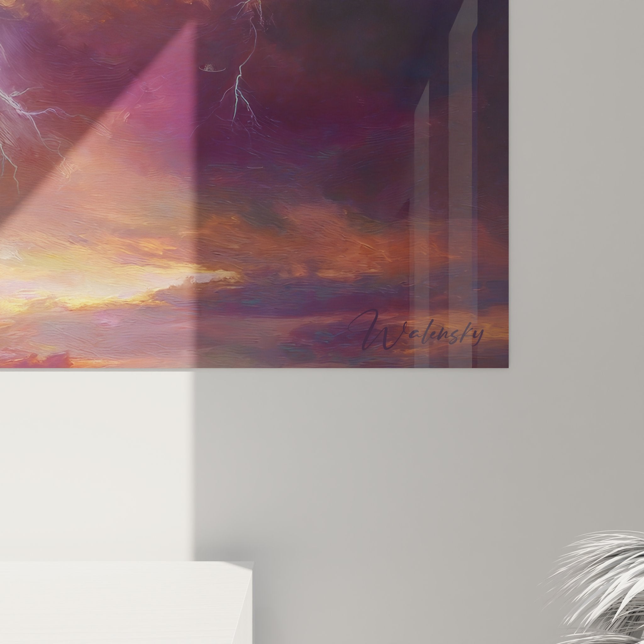 Vue ensemble tableau mural ciel d'orage dramatique dans intérieur moderne