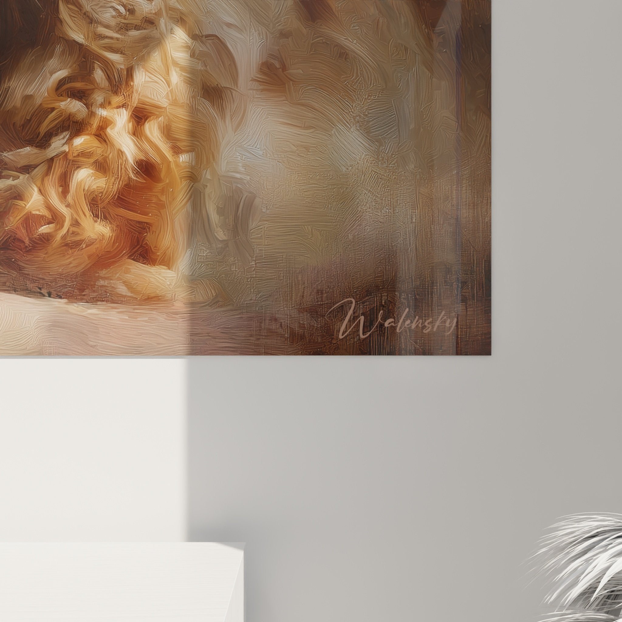 Vue d'ensemble tableau mural Cocker Americain intégré dans intérieur cosy tons naturels