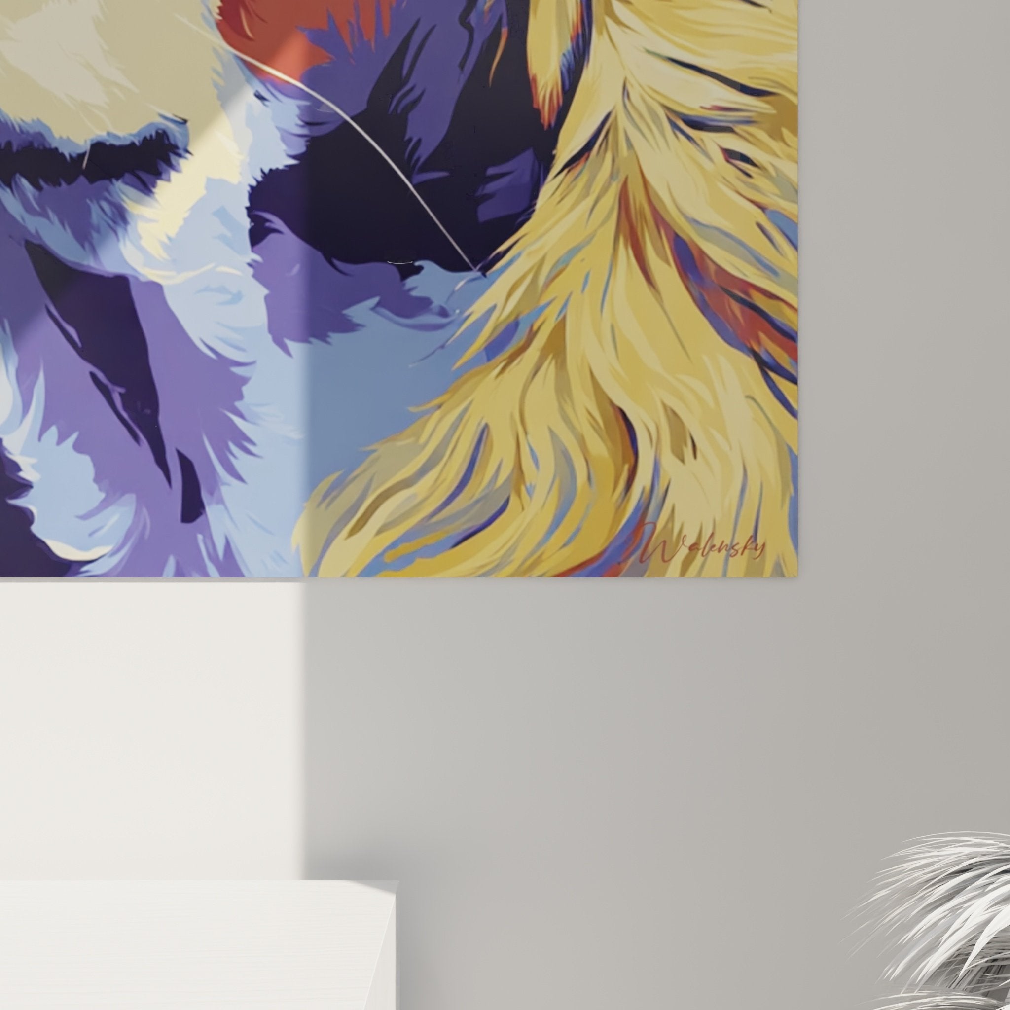 Vue d'ensemble toile Cocker americain style pop art couleurs contrastées décoration murale