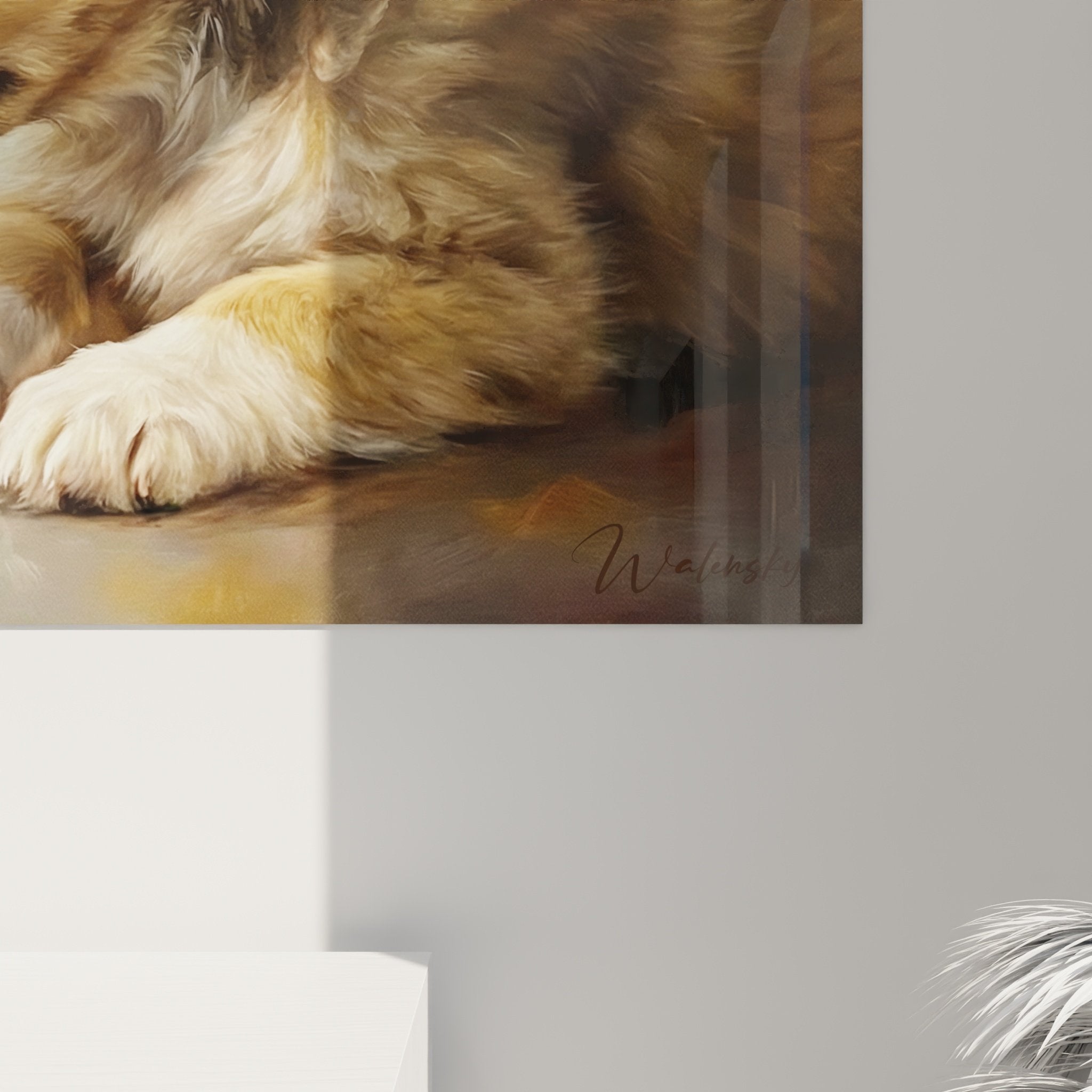 tableau collie et chiot vue ensemble decoration interieur salon art mural tons chauds ambiance familiale