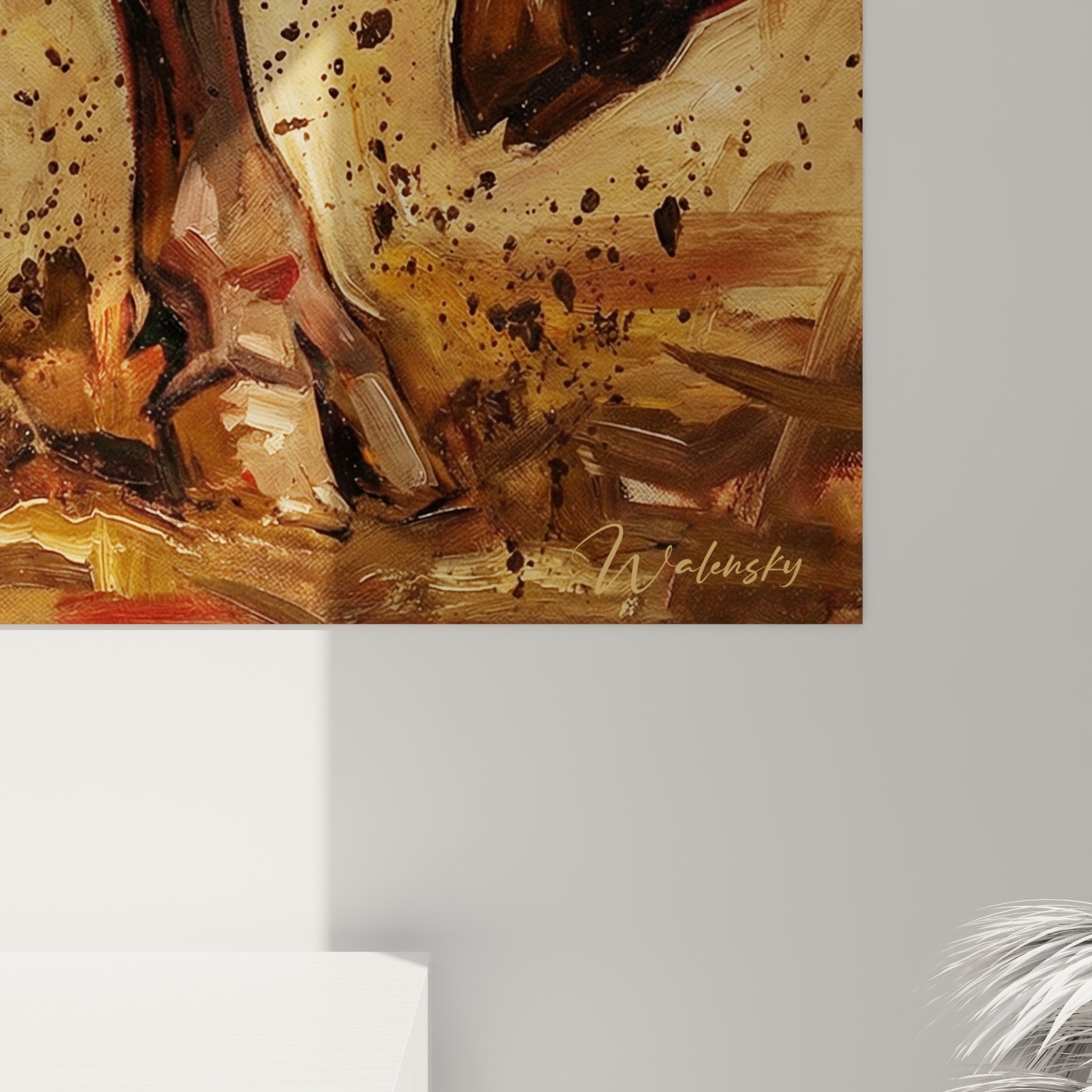 Vue d'ensemble du tableau Corgi Pembroke caverne montrant l'ambiance chaleureuse de l'œuvre