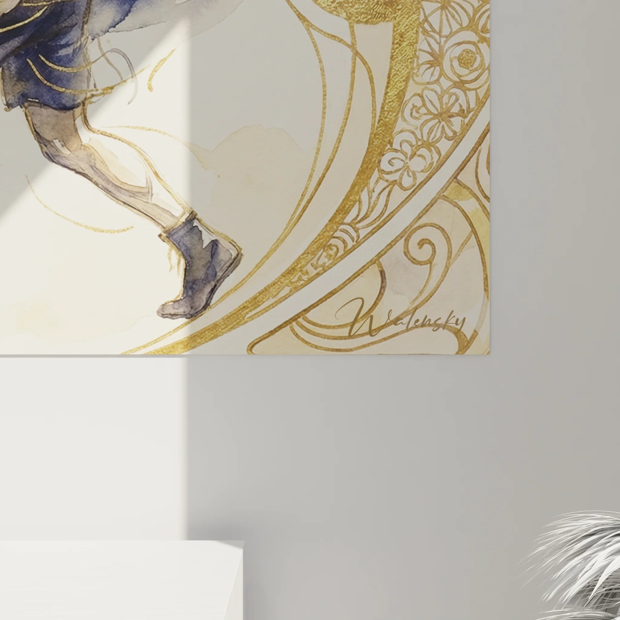 Vue d'ensemble tableau décoratif boxe Art Nouveau avec cadre ornemental et scène de combat central