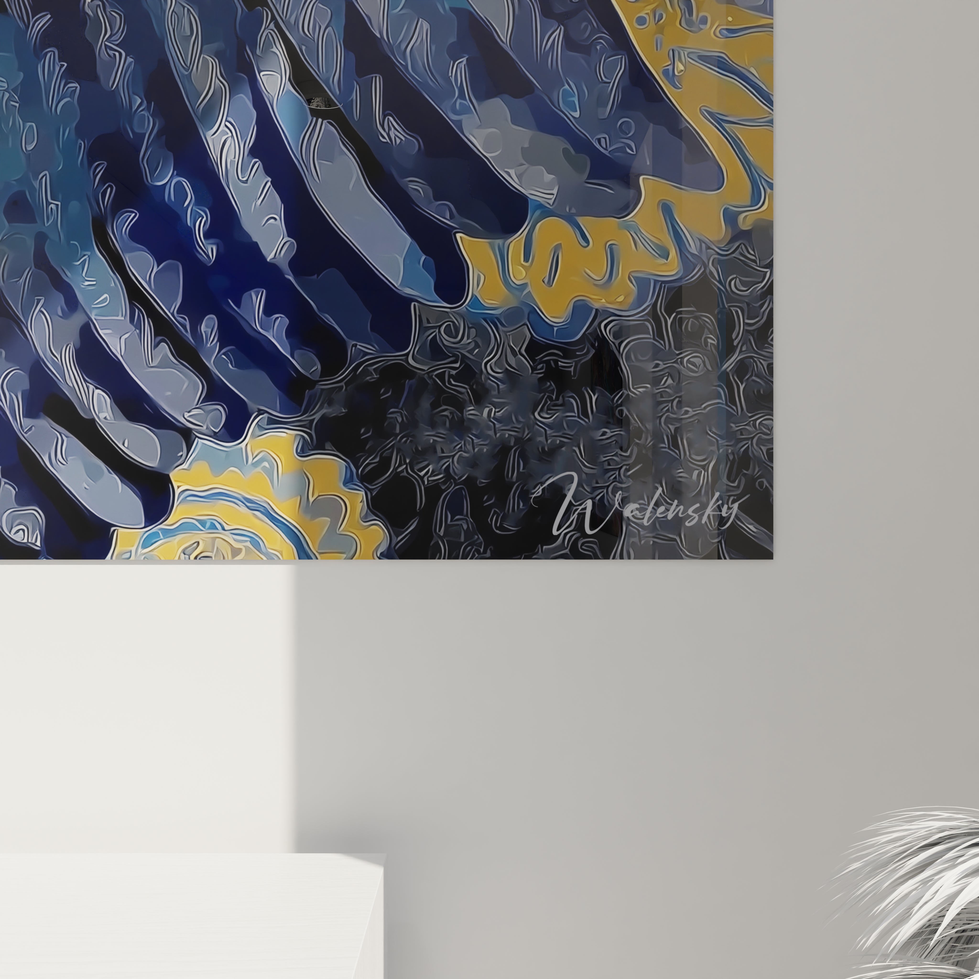 Vue d'ensemble tableau décoratif grue couronnée, œuvre d'art animalière pour décoration intérieur