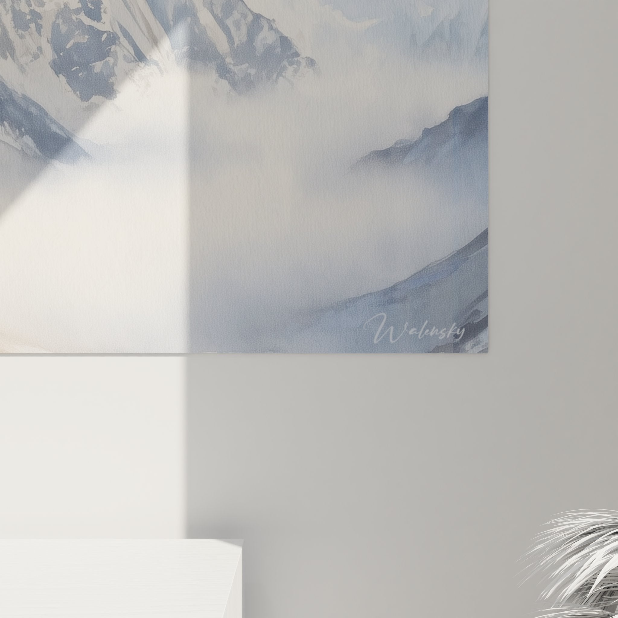 Vue ensemble tableau décoratif montagne enneigée, art mural paysage alpin pour intérieur