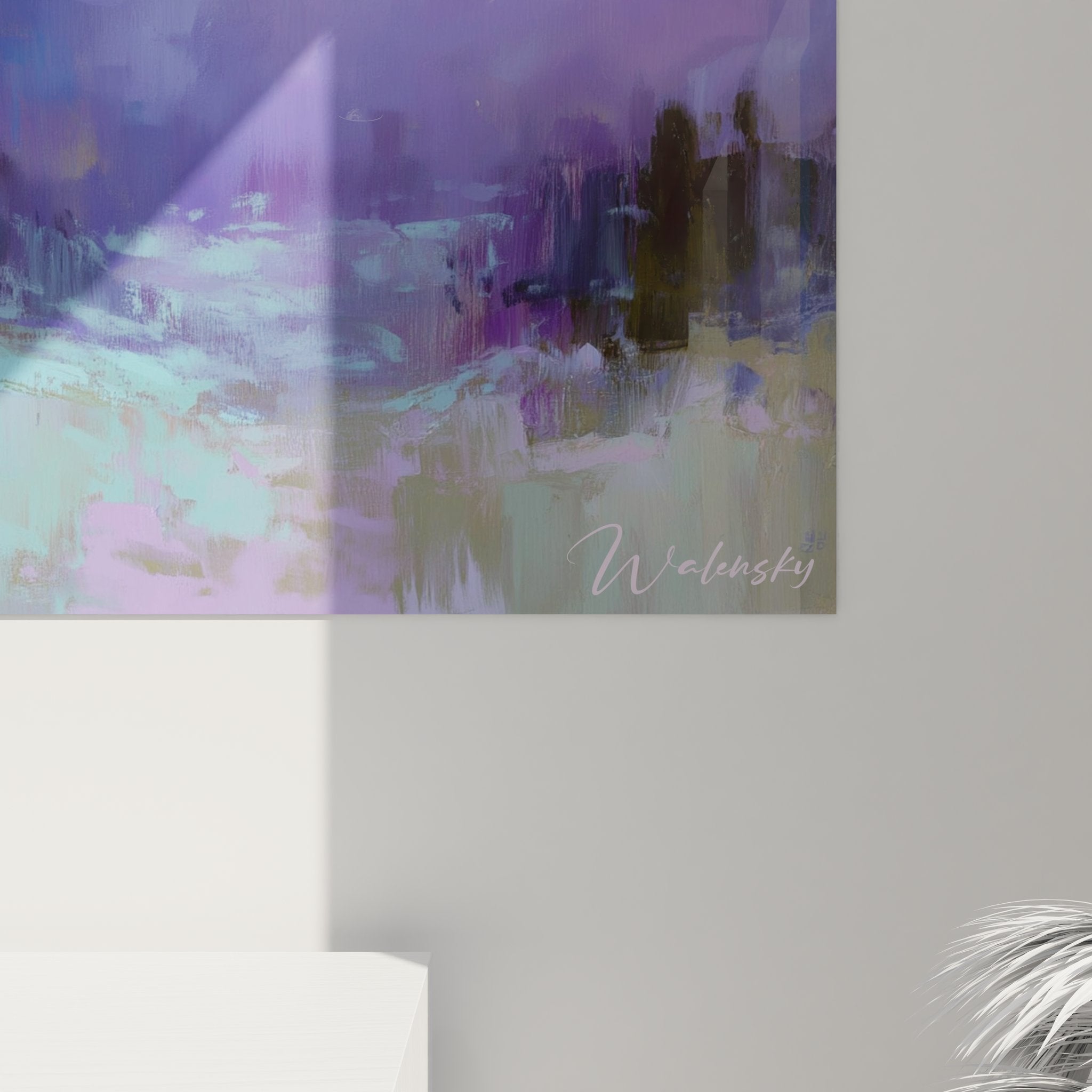 Vue ensemble tableau décoratif montagne, œuvre art mural sommet enneigé, style contemporain nature alpine