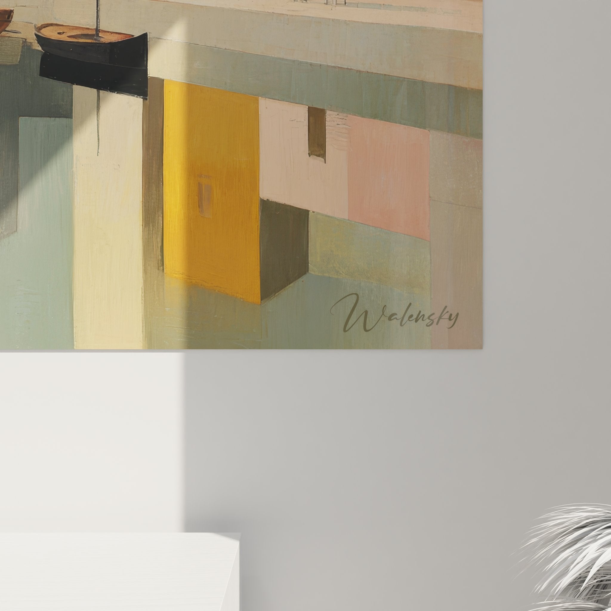 Vue ensemble tableau décoratif port de pêche style méditerranéen