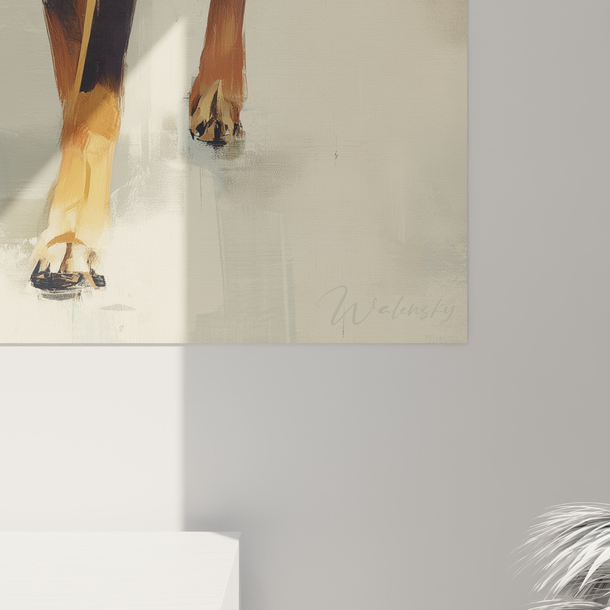 Vue d'ensemble du tableau Doberman dans un intérieur contemporain élégant