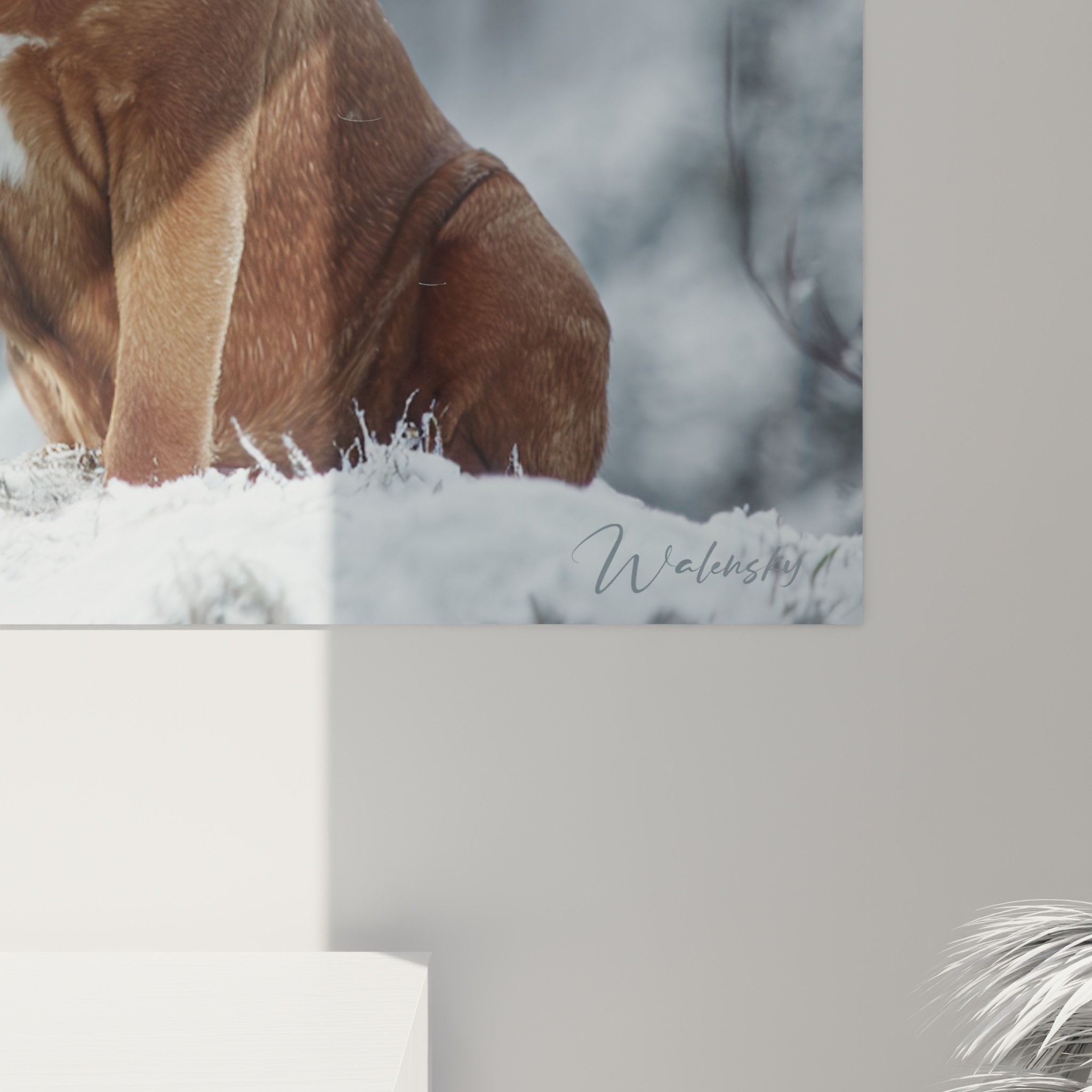 Vue ensemble tableau dogue bordeaux, portrait chien neige, decoration interieur elegant