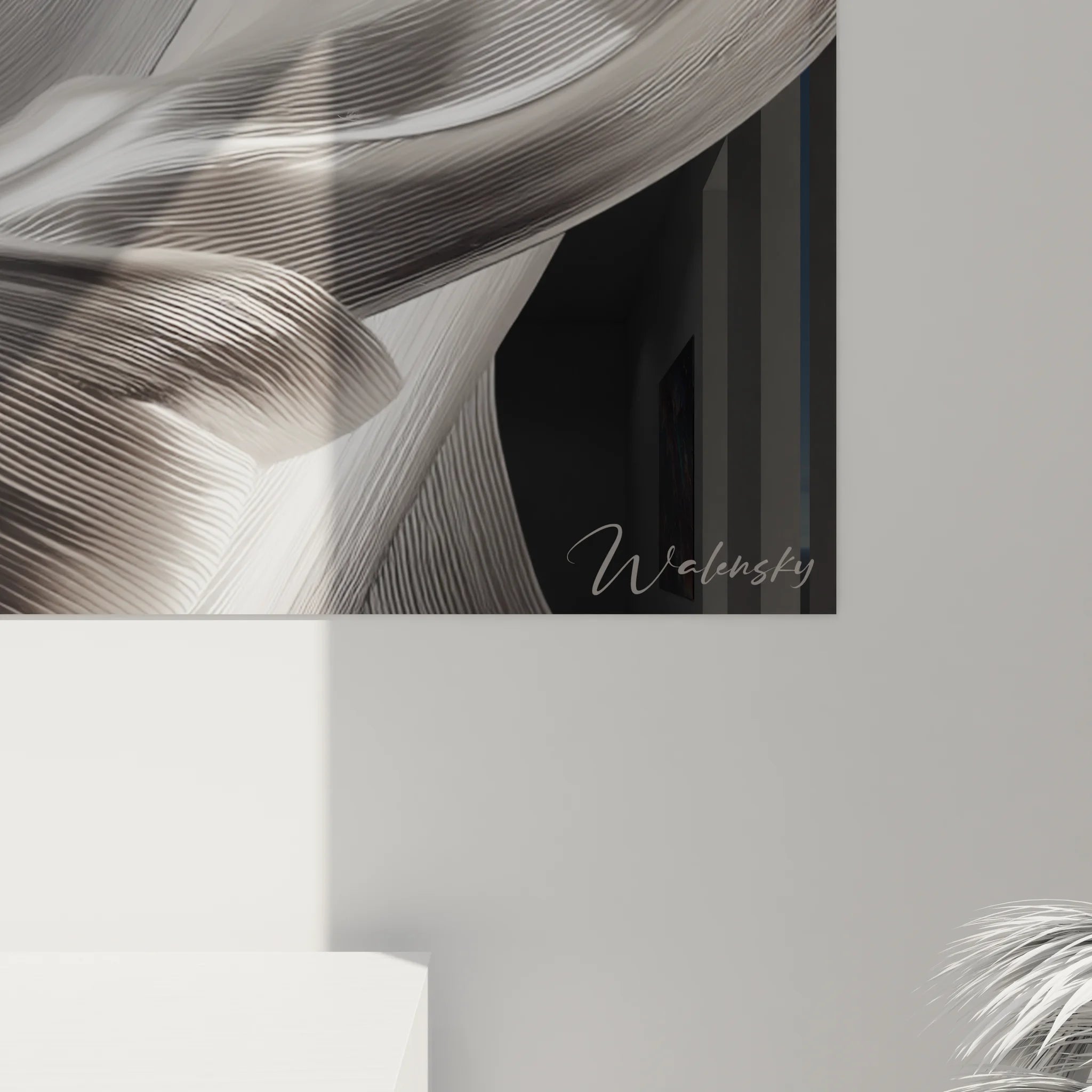 Vue d'ensemble tableau drapés fluides noir et blanc pour décoration contemporaine