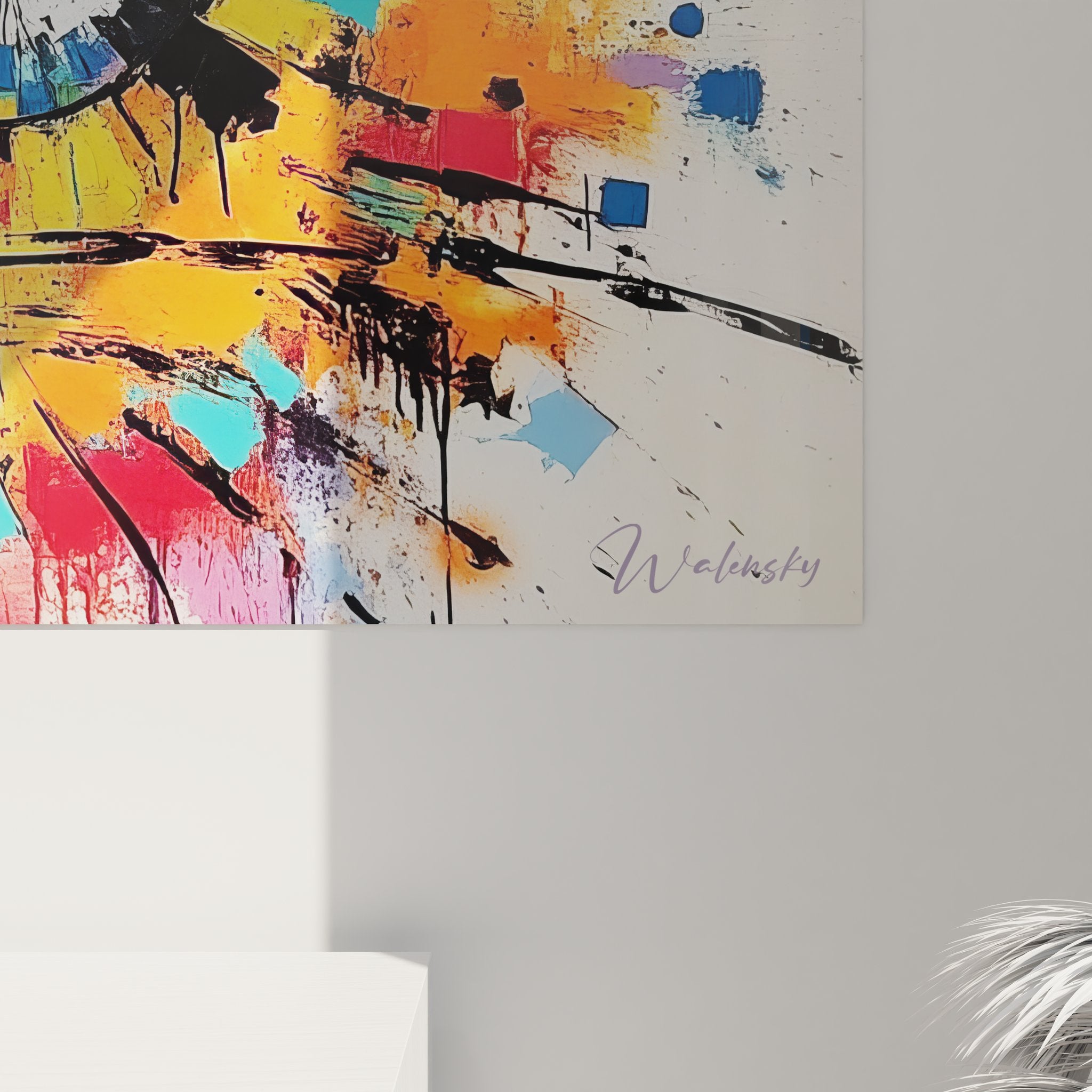 Vue d'ensemble tableau engrenages colorés montrant composition complète avec projections artistiques