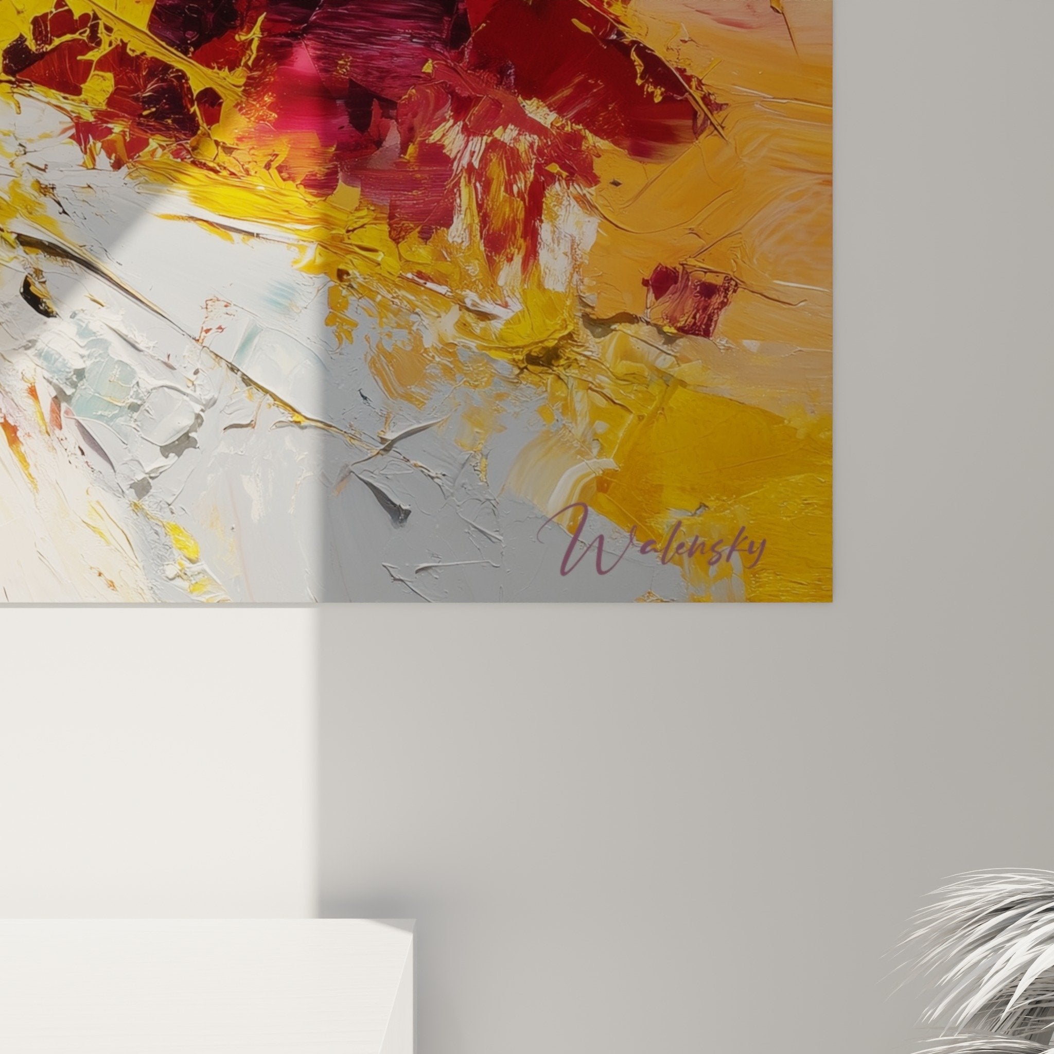 Overview of the abstract feng shui south fire artwork in a contemporary style decorated interior