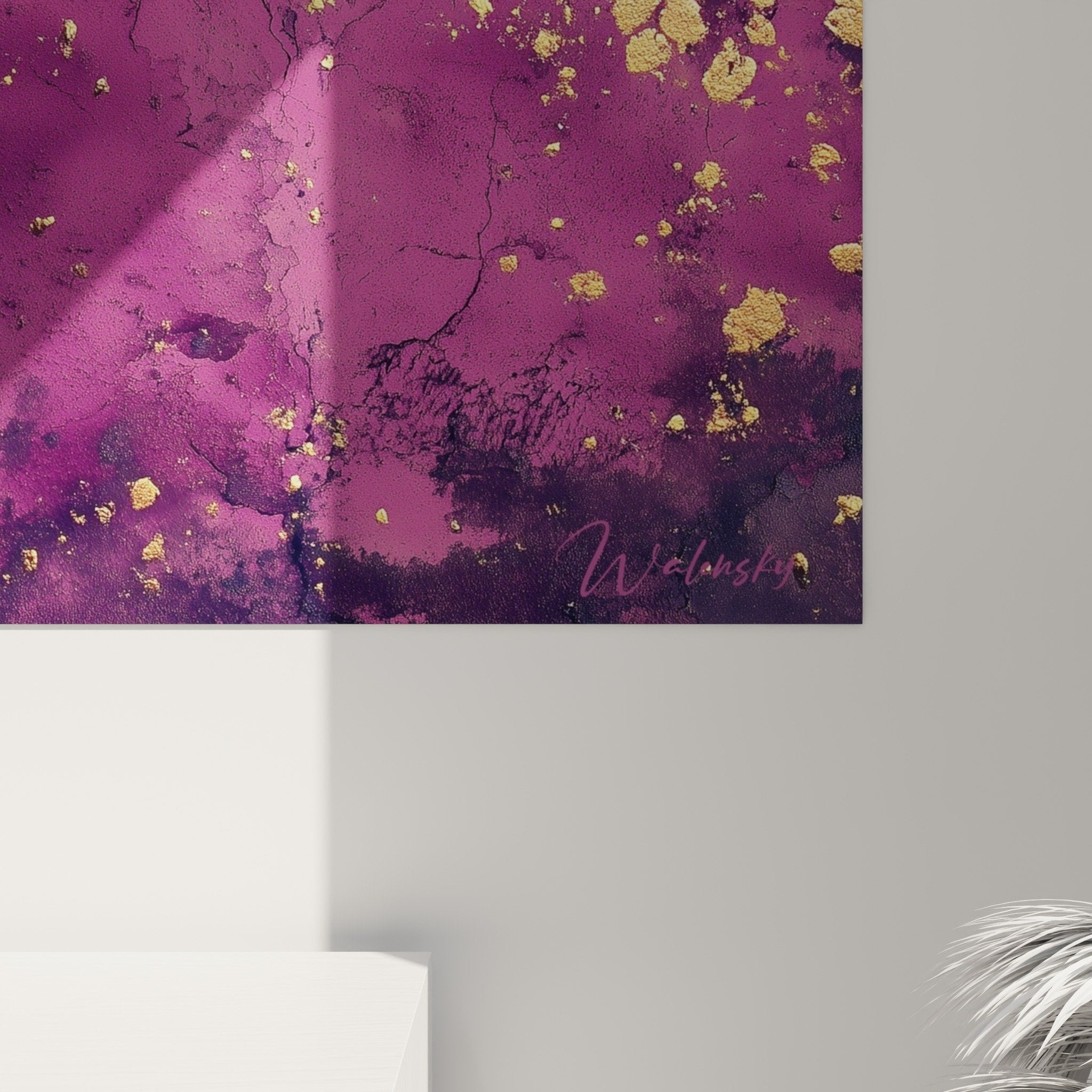 Overview of abstract purple and gold wall art - feng shui southeast wood creation for modern interior