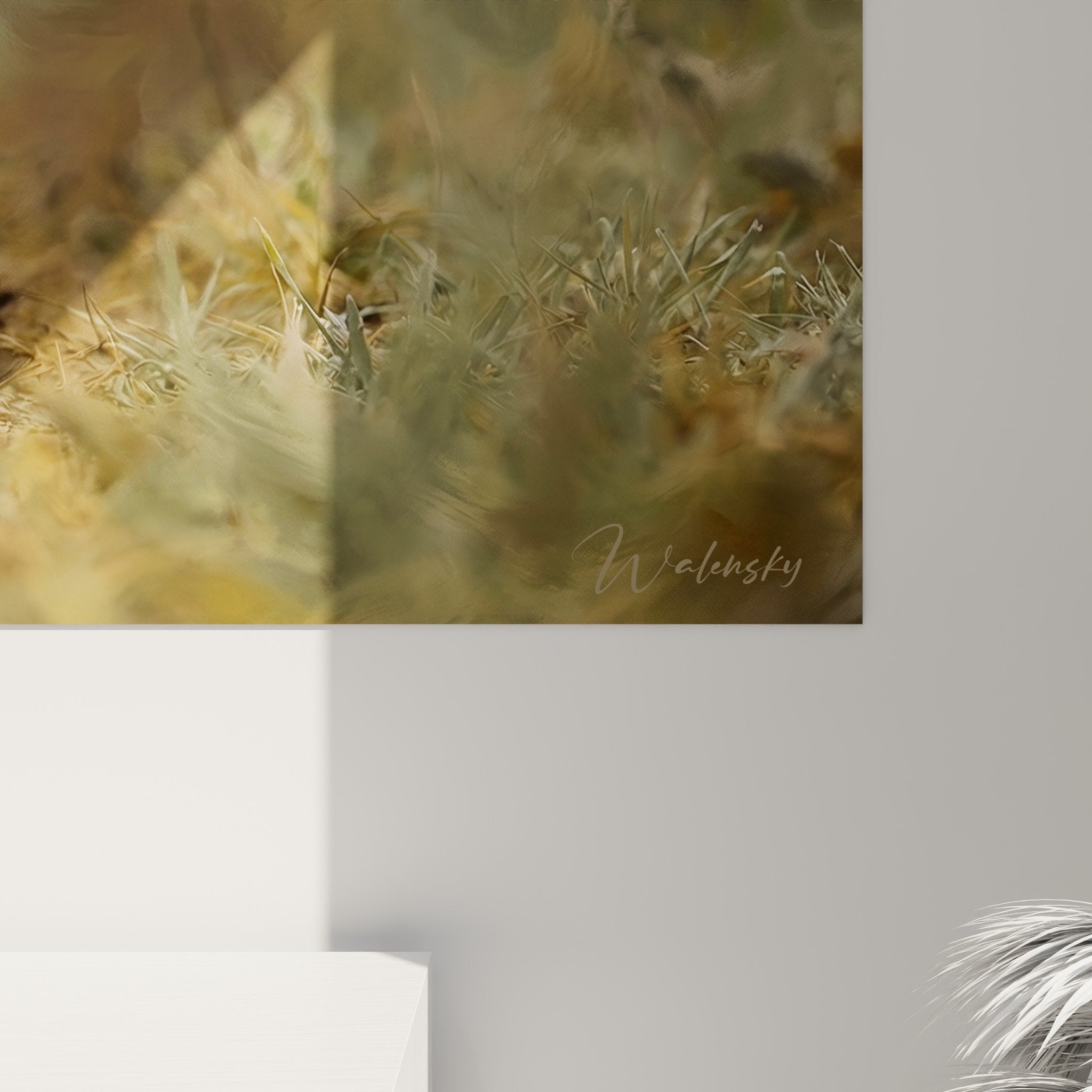 Fila Brasileiro nature wall art overview, modern interior decoration beige ochre tones