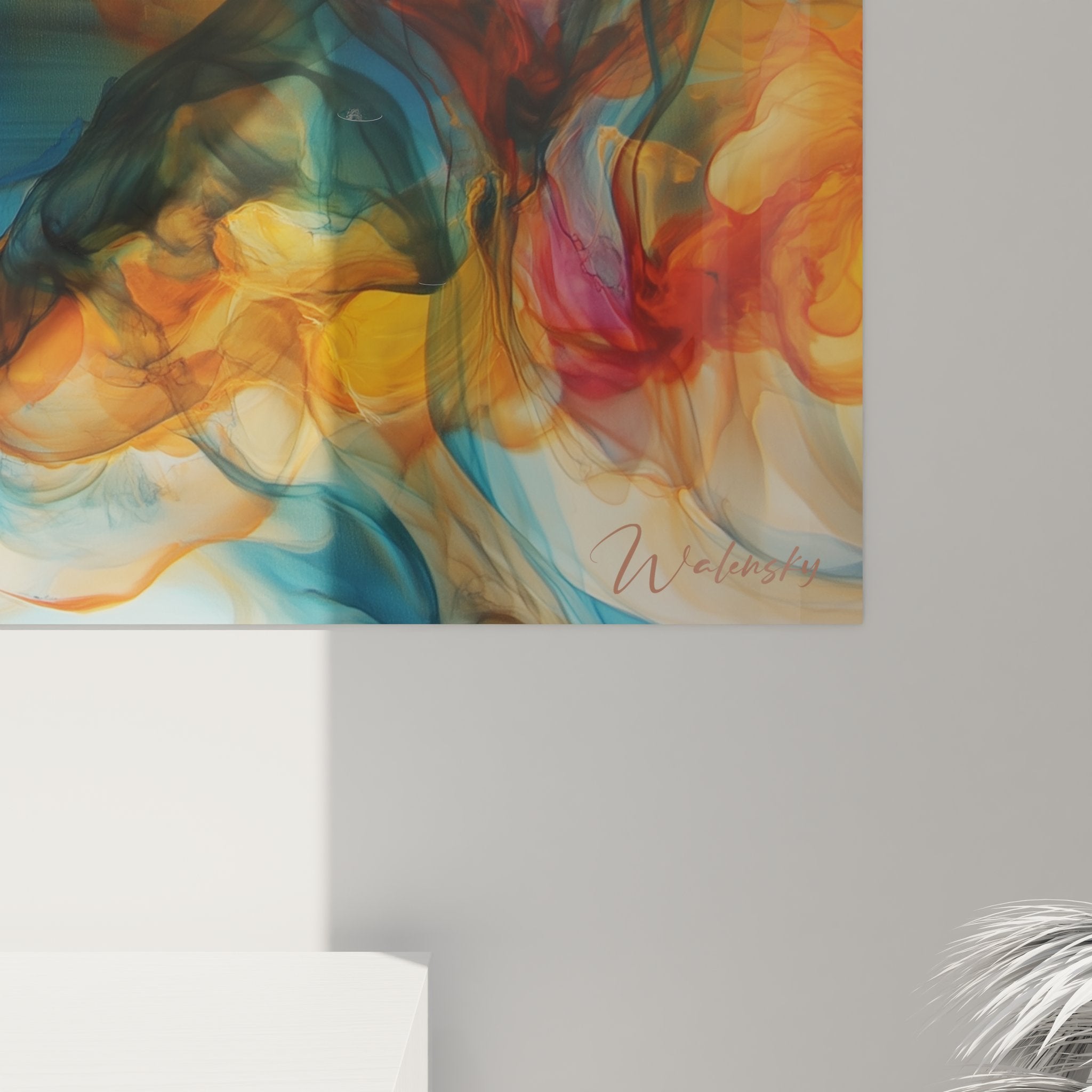 Vue ensemble tableau mural paysage fjord décoratif couleurs vives archipel nordique art contemporain