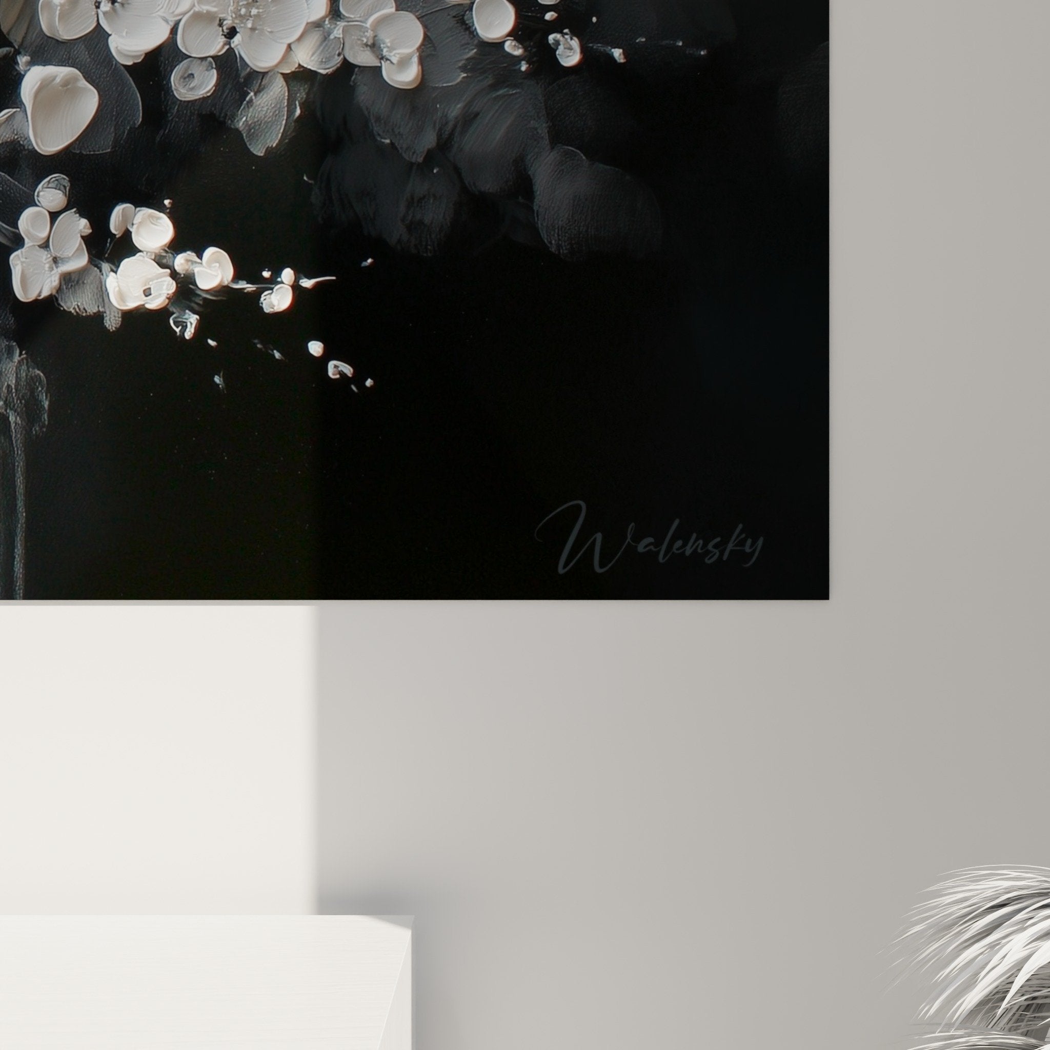full view white grey relief flower painting modern living room wall decoration feng shui metal