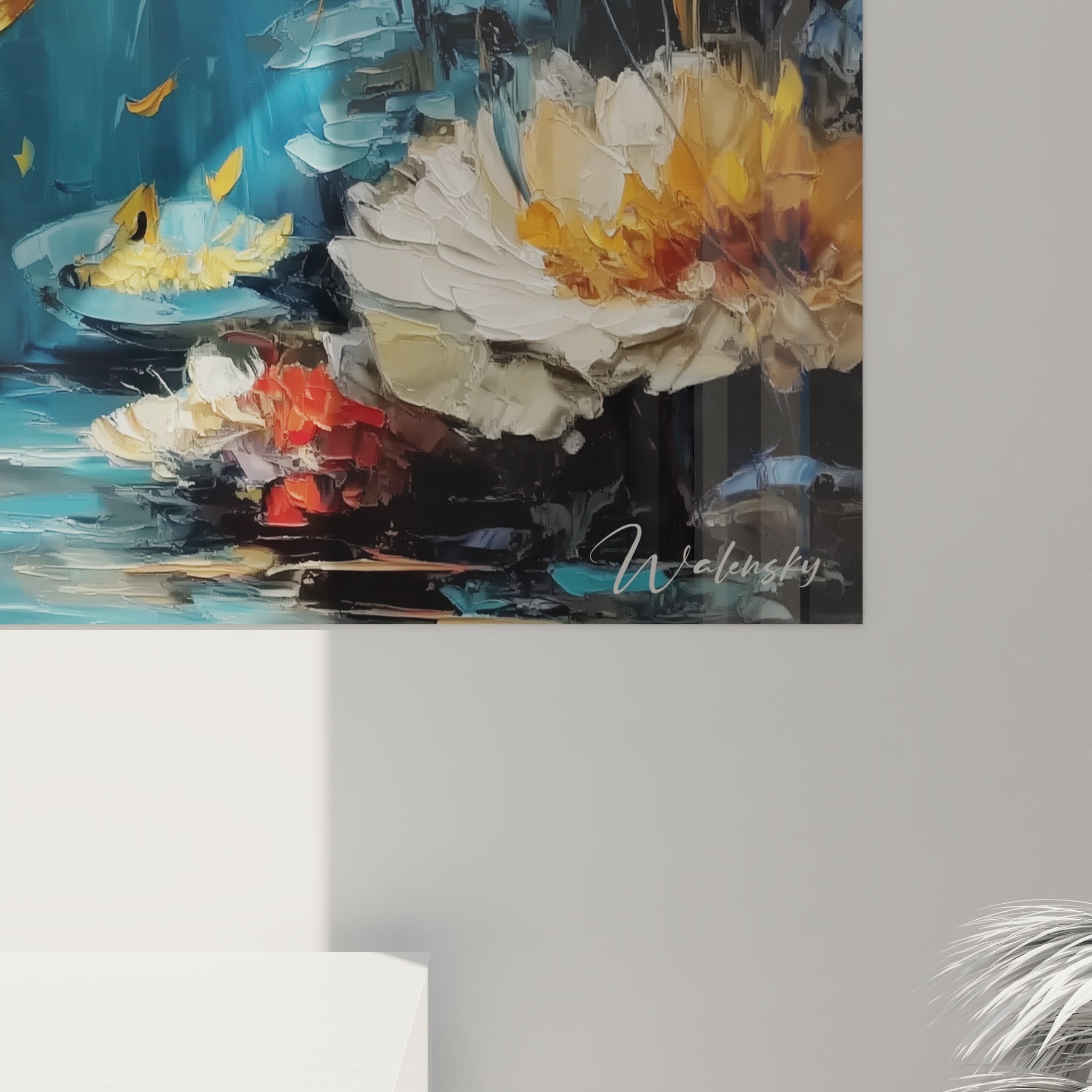 Vue ensemble tableau mural fonds marins poissons tropicaux - art décoratif récif corallien
