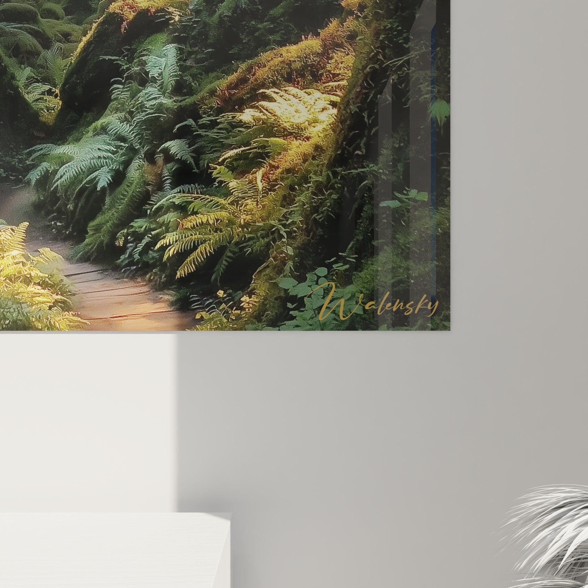 Vue ensemble tableau mural forêt brumeuse, œuvre nature complète pour décoration intérieur