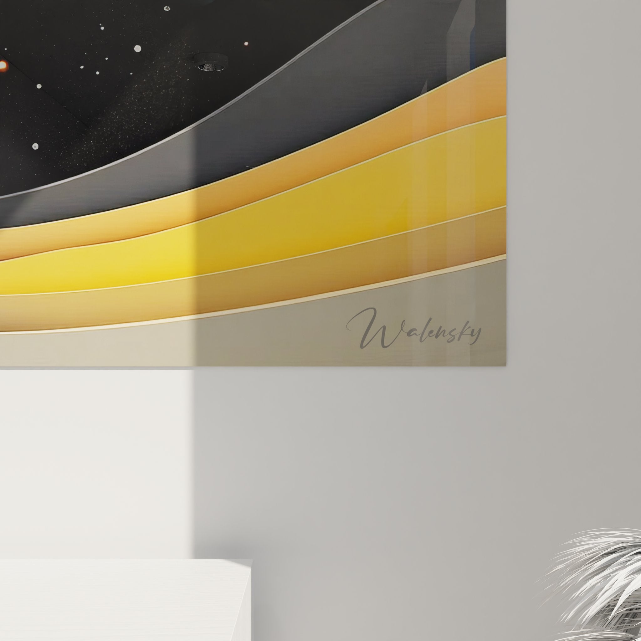 Vue d'ensemble tableau mural galaxie spirale avec planètes multiples, composition artistique univers cosmique