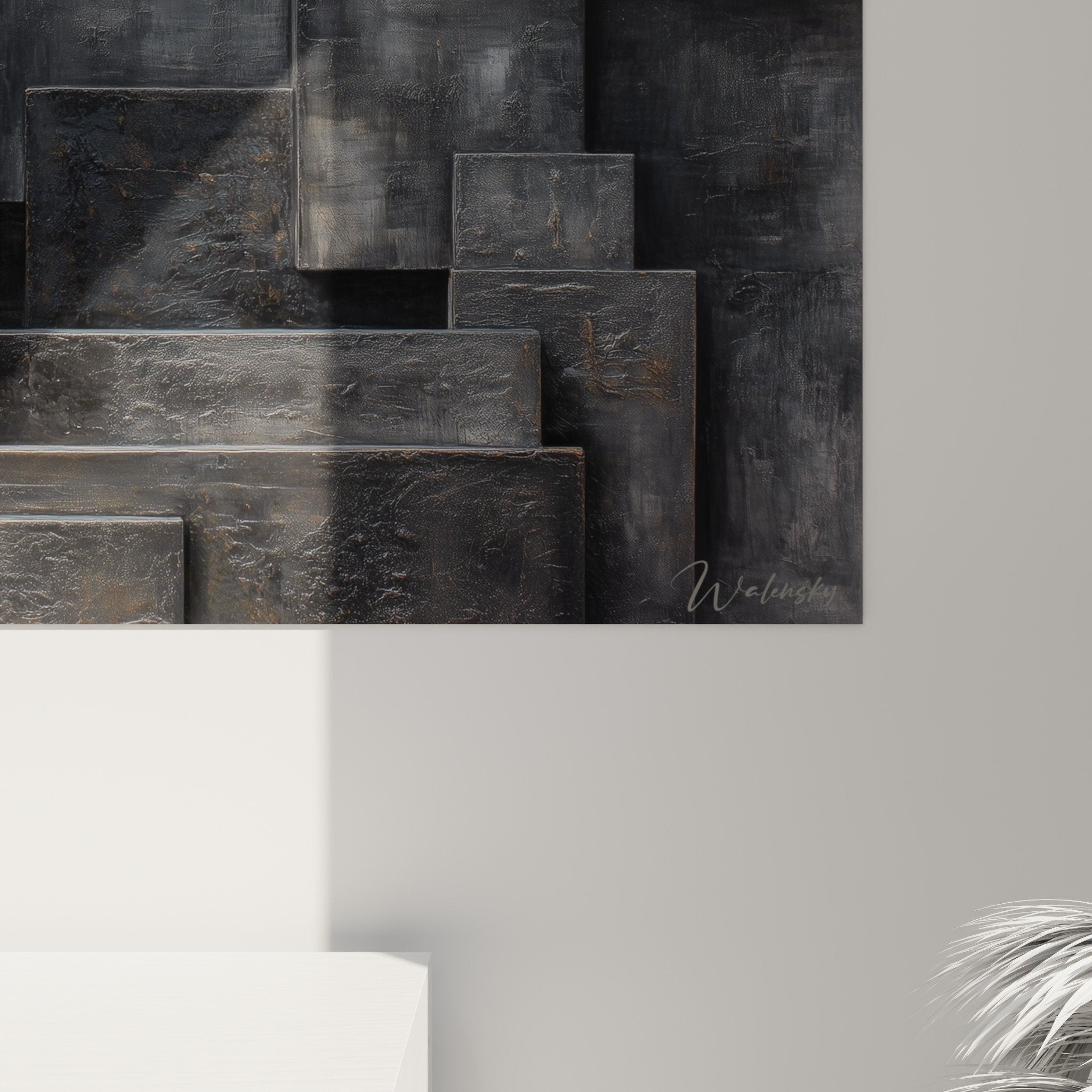 Abstract geometric gray wall art tableau modern interior decoration overview