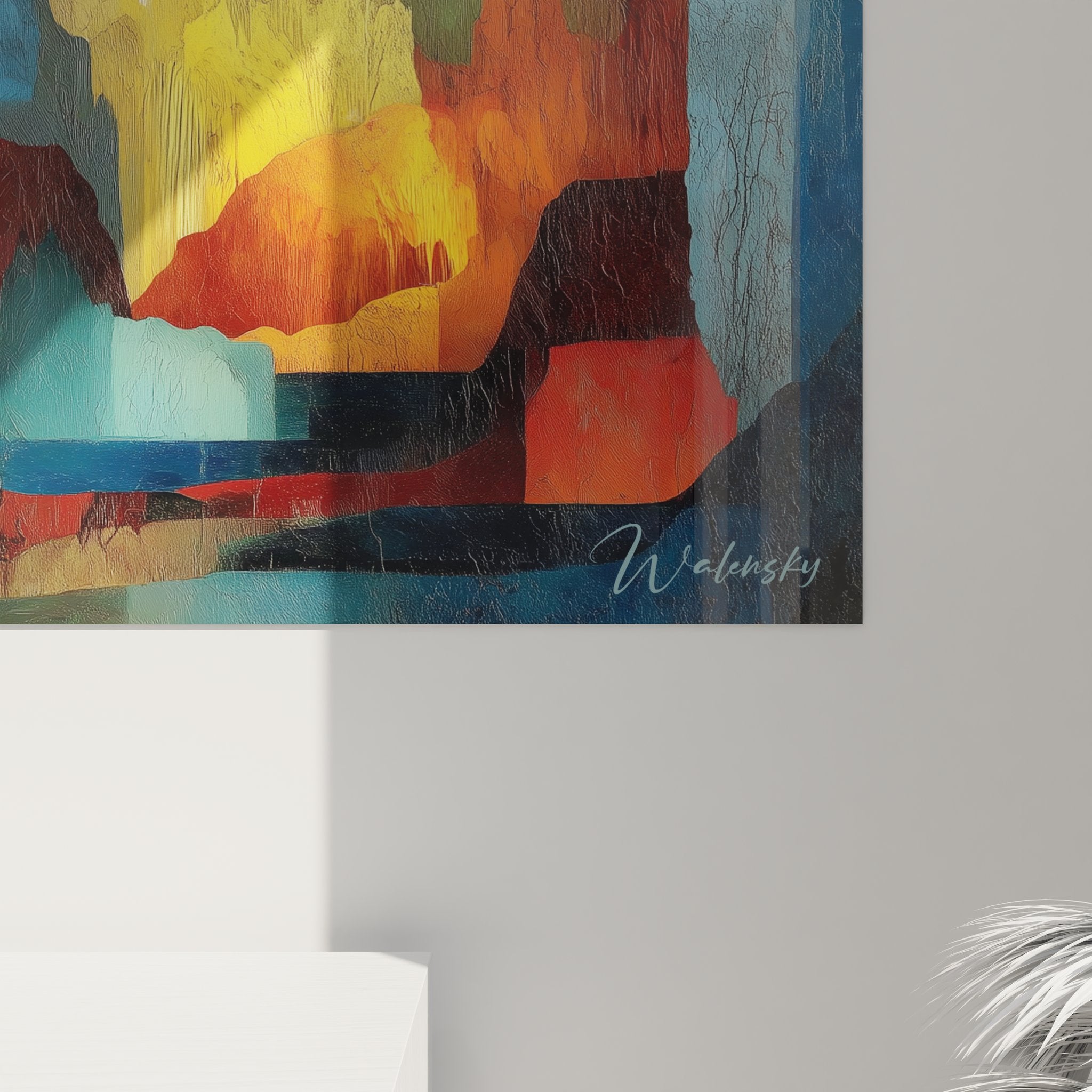 Vue ensemble tableau mural grotte naturelle illuminée décoration moderne colorée