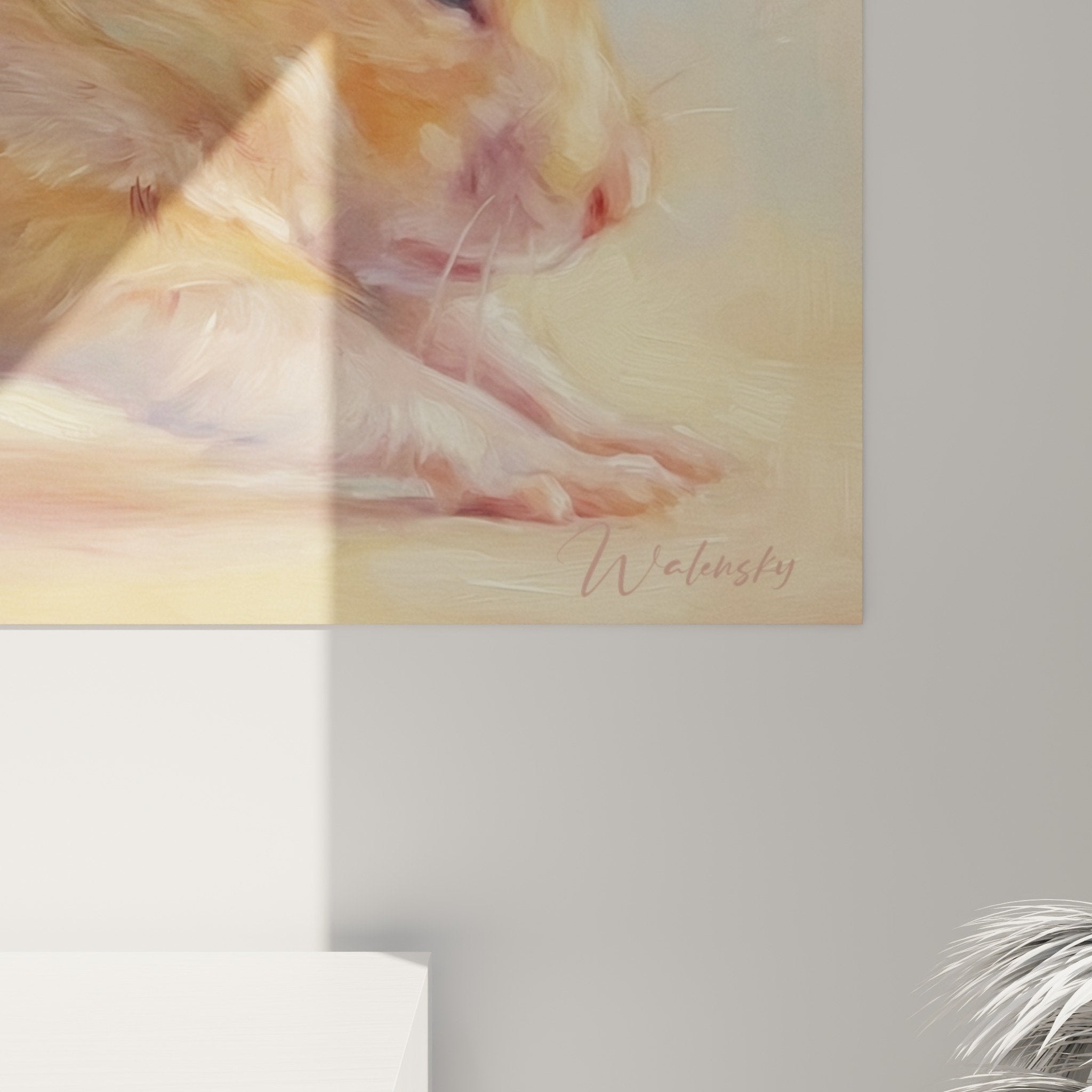 Übersicht des roten Hamster-Bildes in einem modernen Interieur mit warmen Farben
