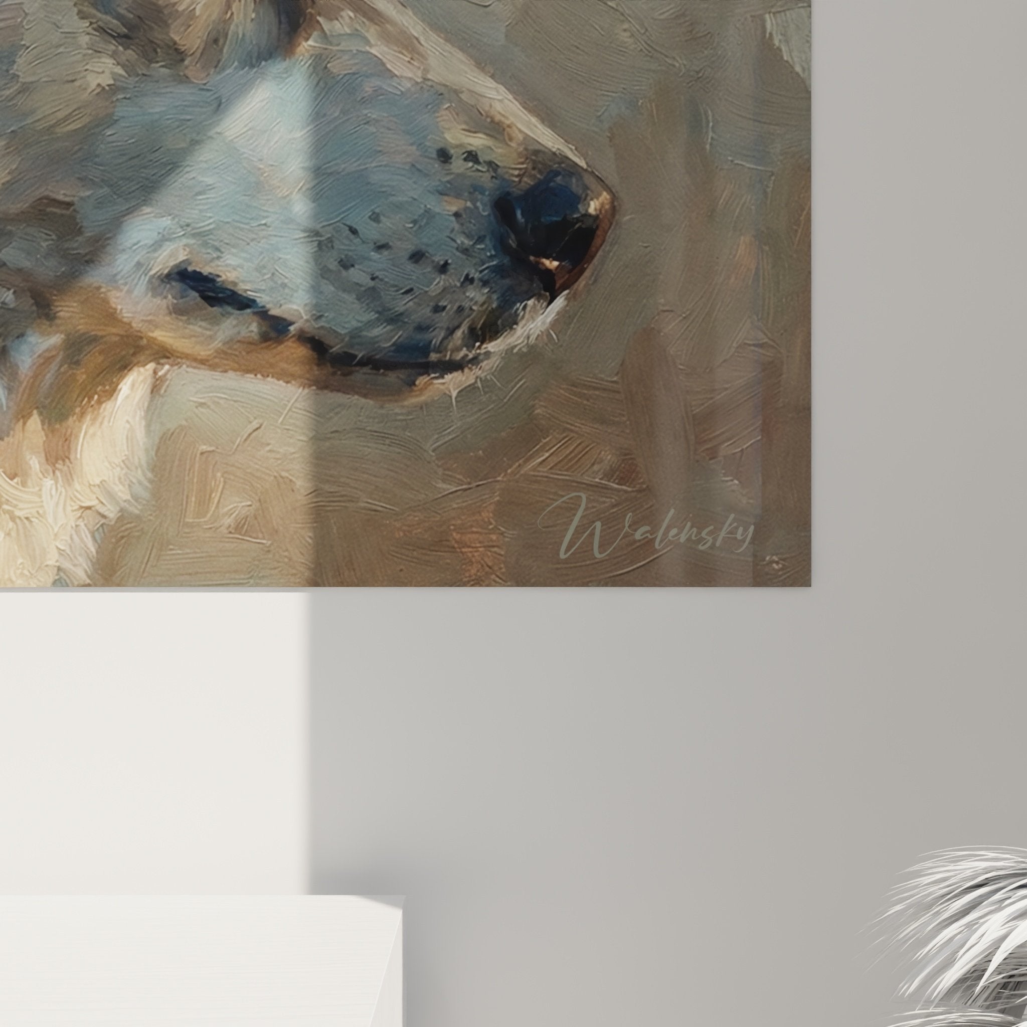 Vue ensemble tableau Husky Sibérien portrait profil art canin décoration murale moderne