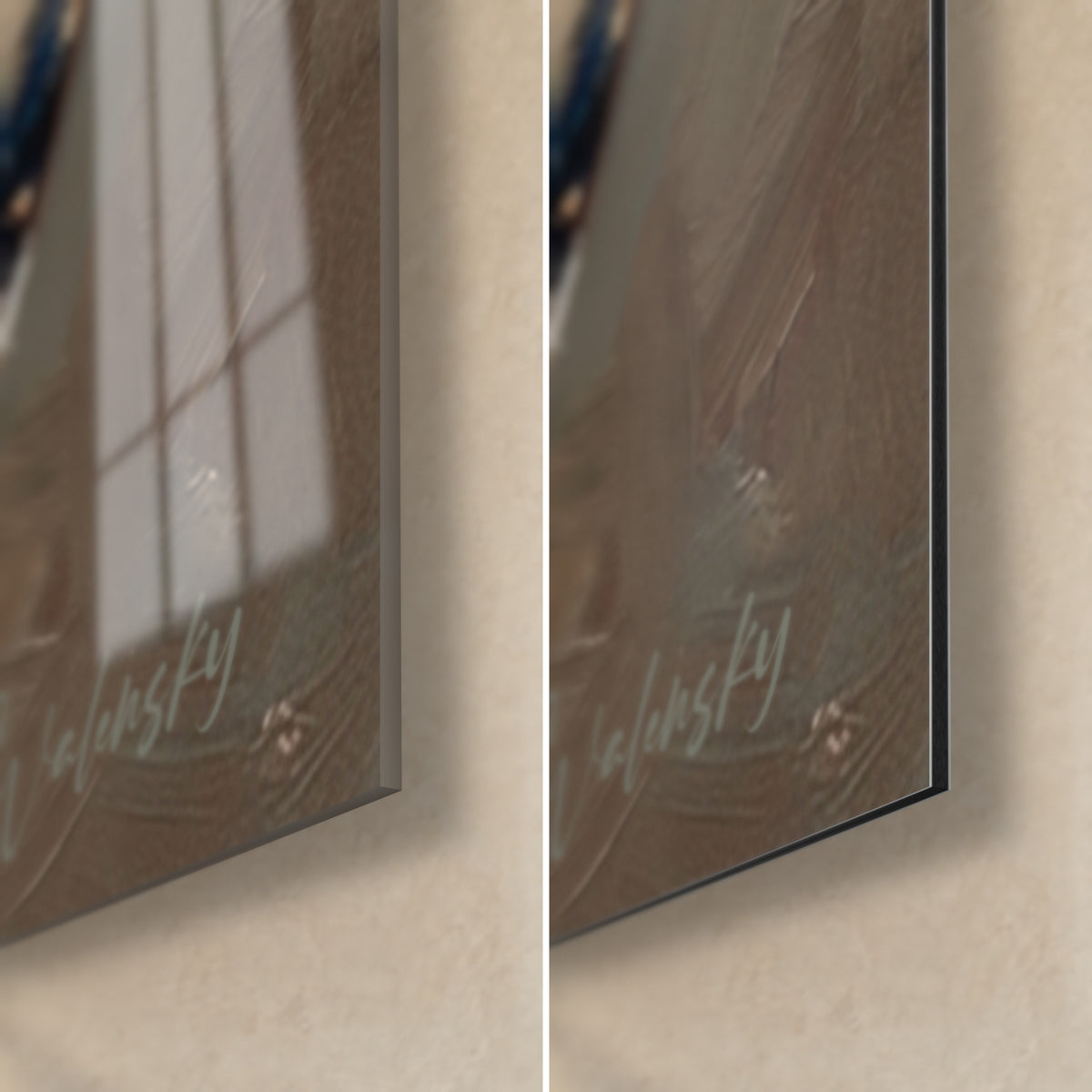 Cuadro husky pintado al óleo, esquina inferior derecha: firma Walensky, cristal acrílico brillante con reflejos y aluminio Dibond mate, canto de 3 mm