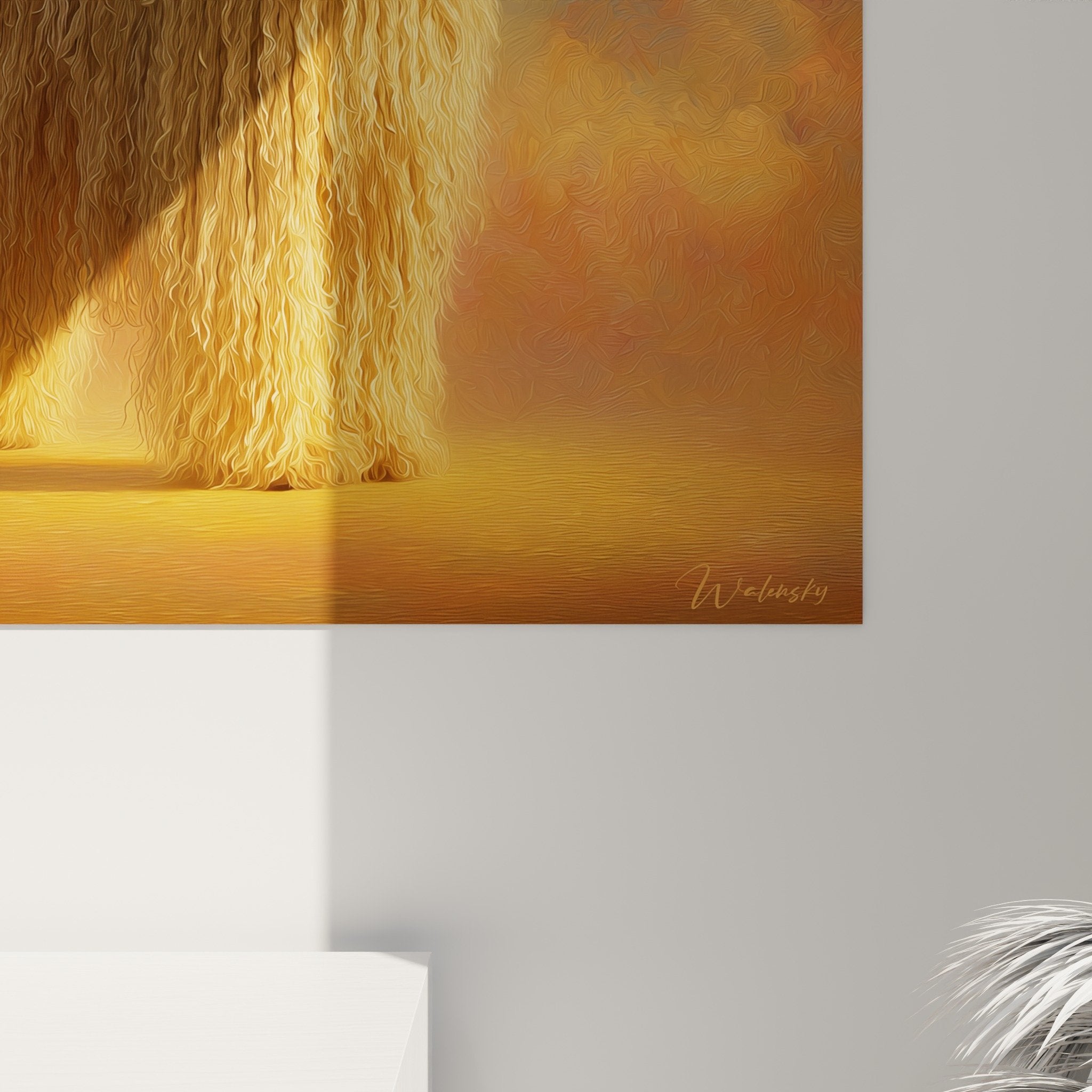 Vue d'ensemble tableau Komondor majestueux lumière dorée art mural décoratif