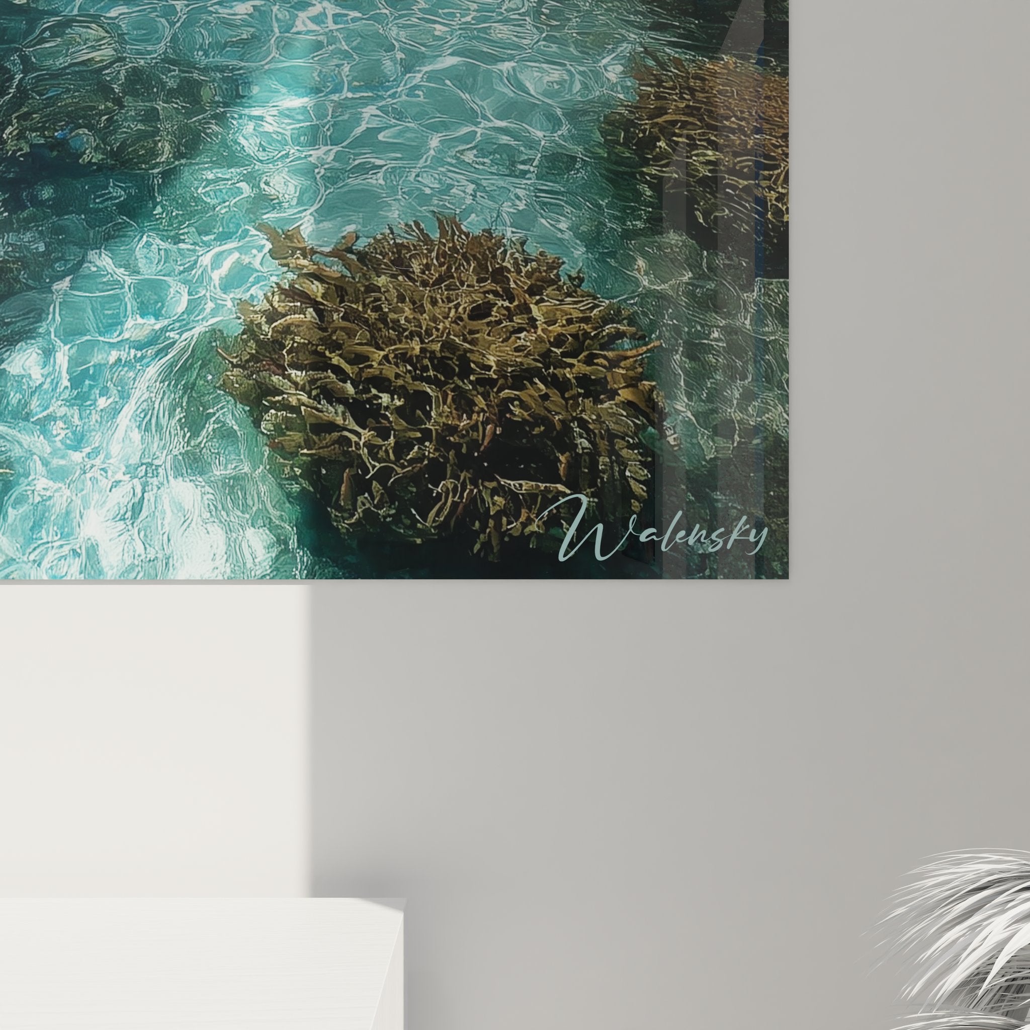 Vue ensemble tableau mural lagune Seychelles décoration intérieur plage tropicale eaux turquoise