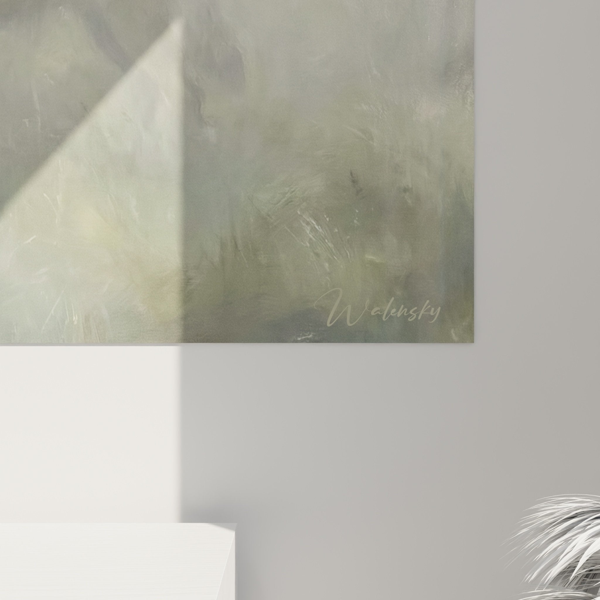 Vue ensemble tableau mural Leonberg brume matinale decoration interieur contemporain tons neutres