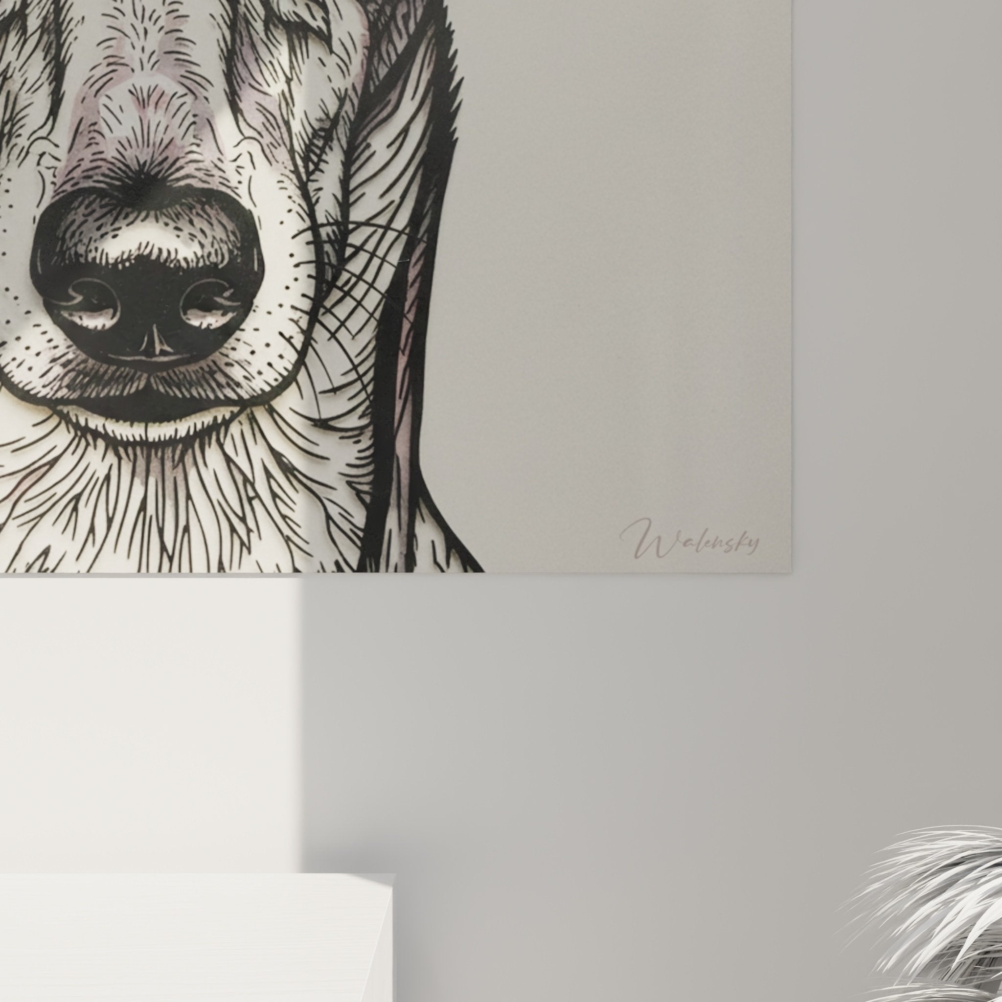 Vue d'ensemble du tableau lévrier greyhound dans intérieur contemporain aux tons naturels