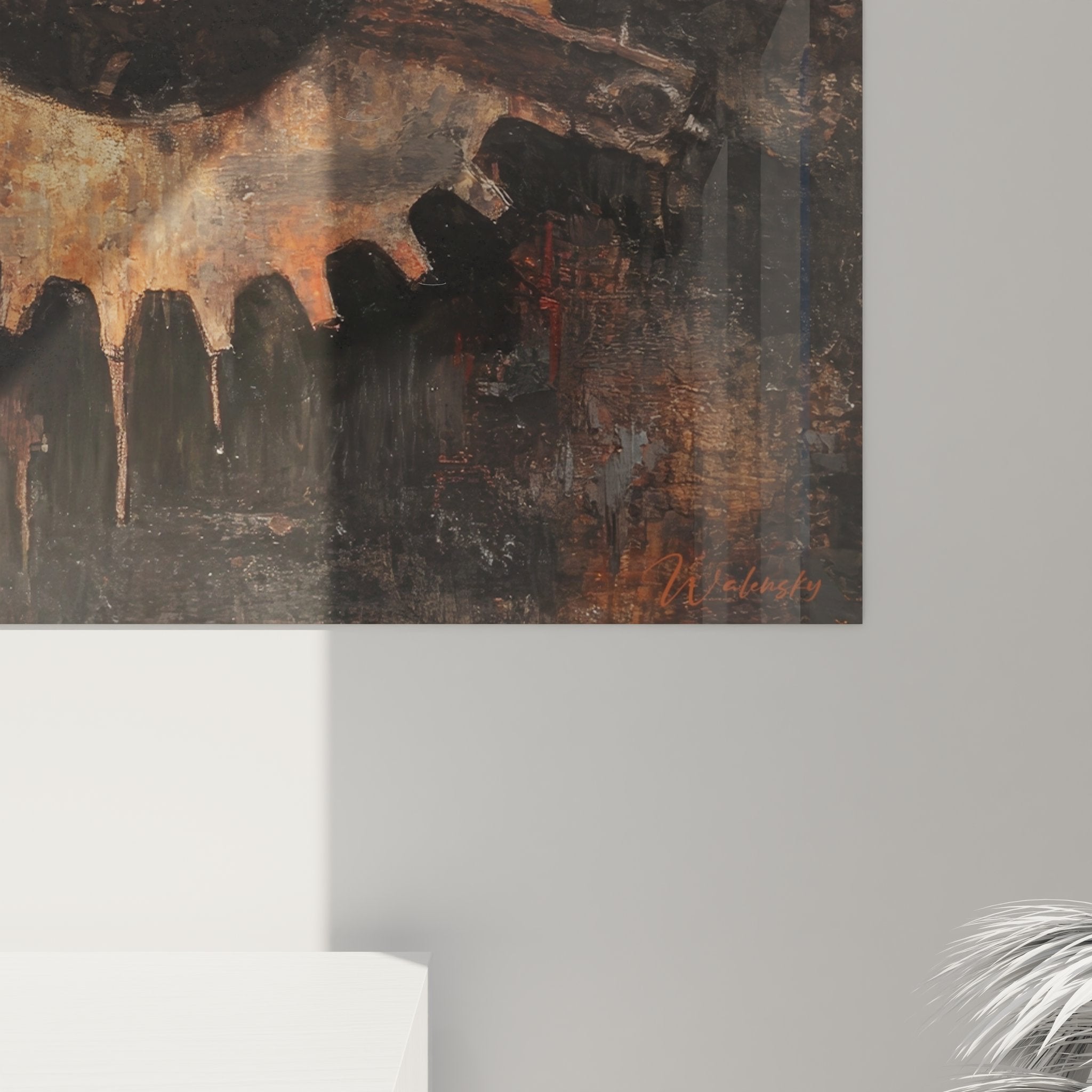 Vue d'ensemble du tableau mural machines engrenages dans décoration intérieure industrielle