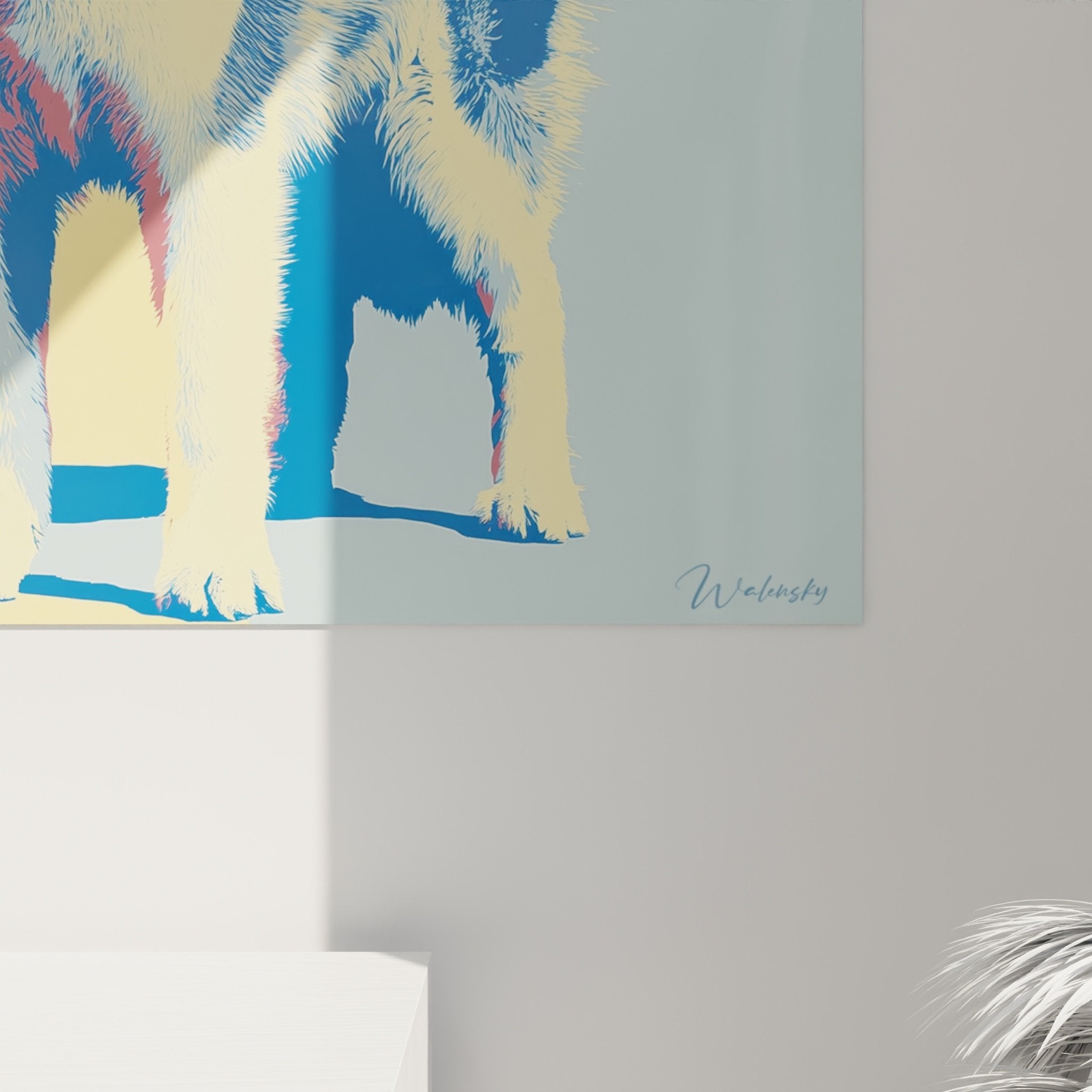 Übersicht Wandbild Malamute Alaska zeitgenössische Kunst in minimalistischem modernem Interieur