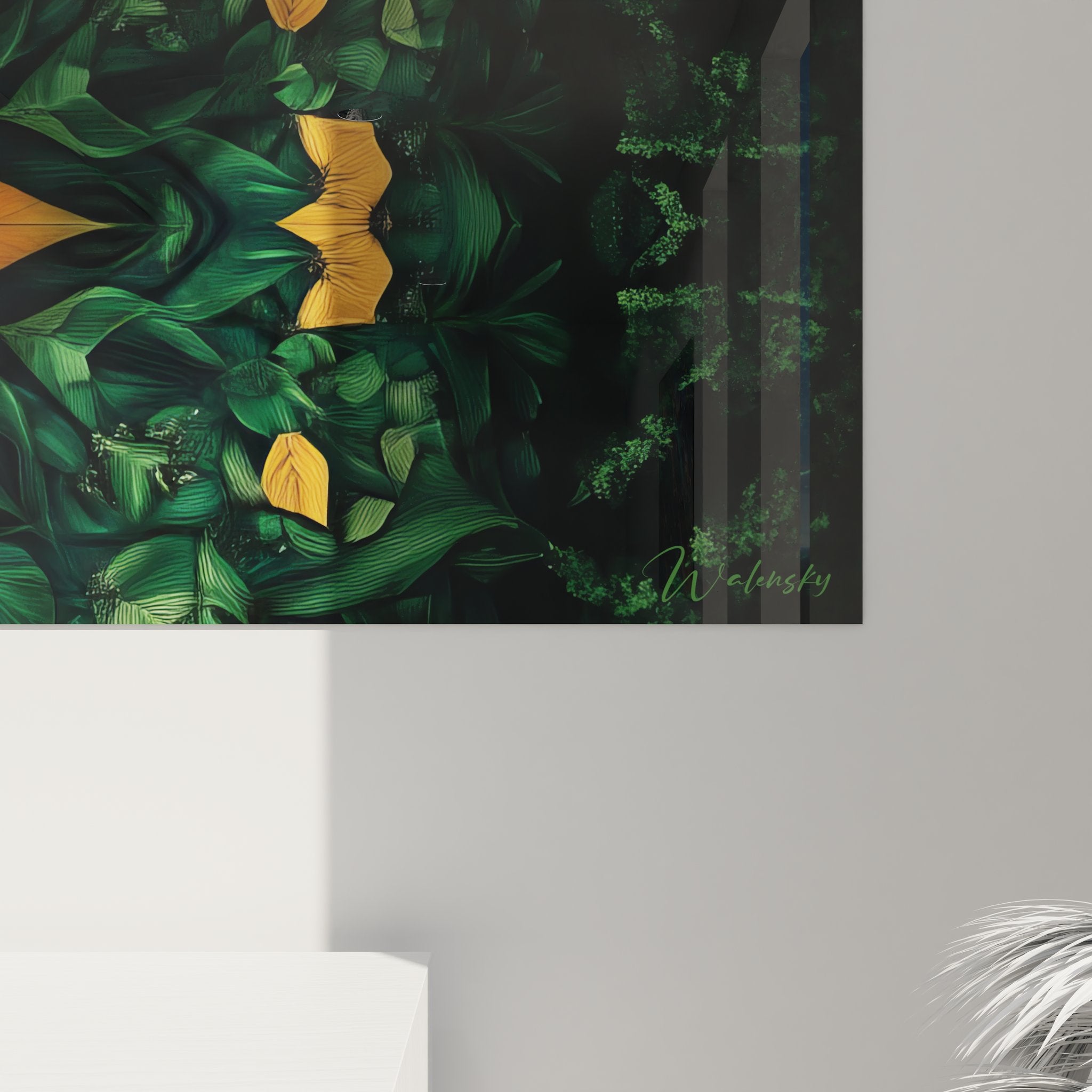 Vue d'ensemble tableau panoramique mandala végétal orange art fractale décoratif