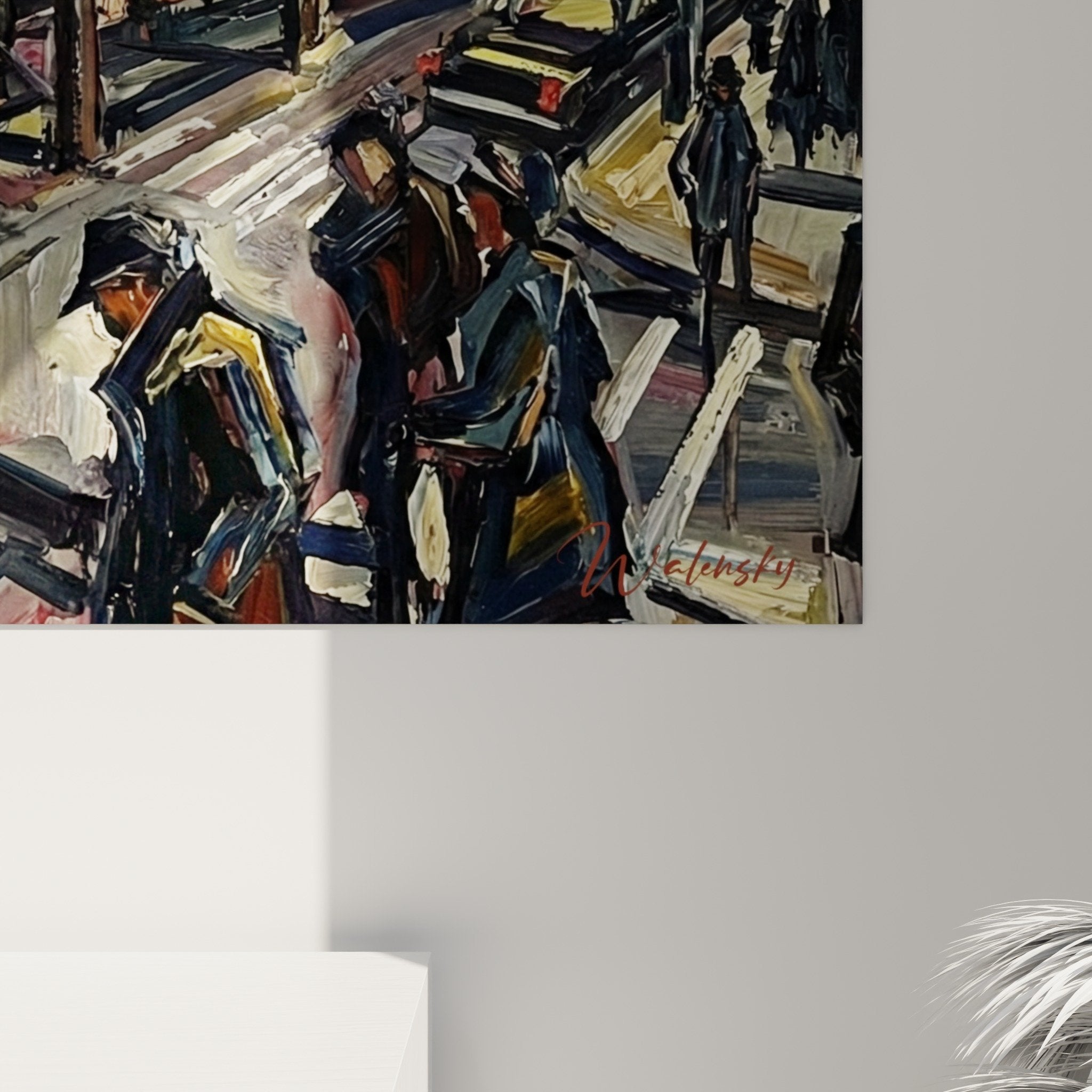 Vue ensemble tableau métro aérien Manhattan décoration murale art urbain tons terreux industriel