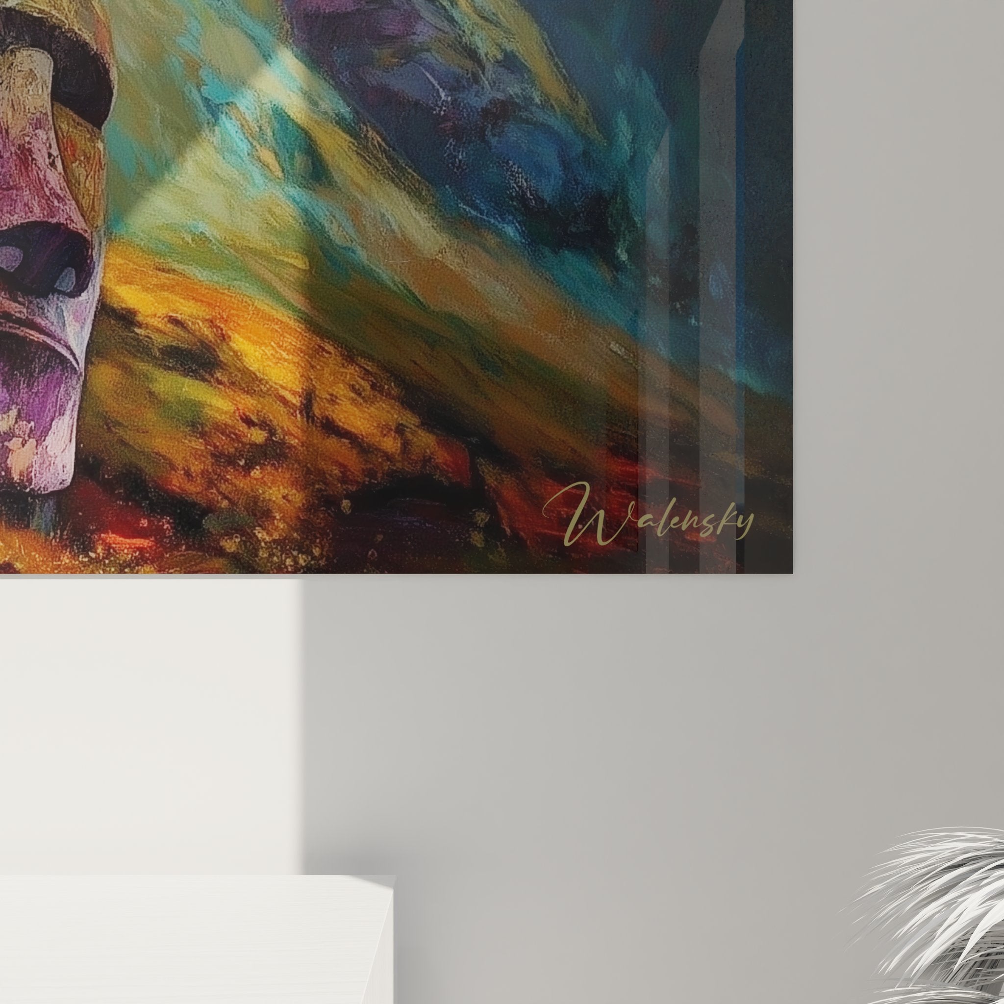 Vue ensemble tableau Moaï polynésien - Art mural îles Pacifique décoration intérieure