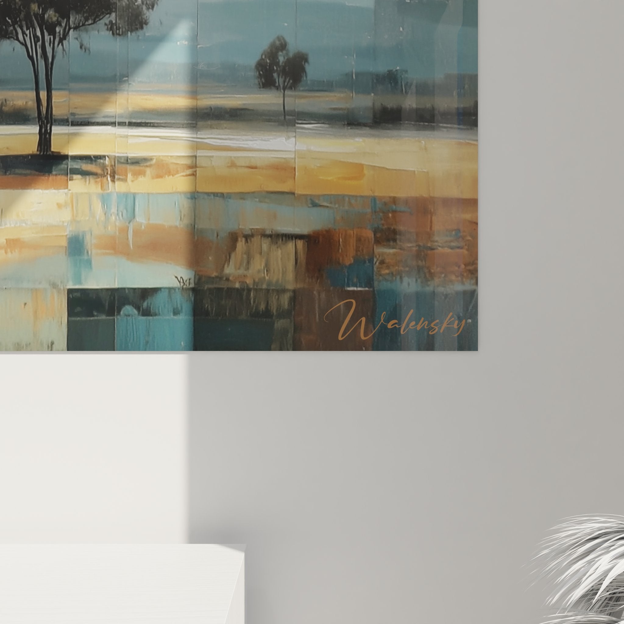 Vue ensemble tableau montagne géométrique décorant intérieur moderne style contemporain