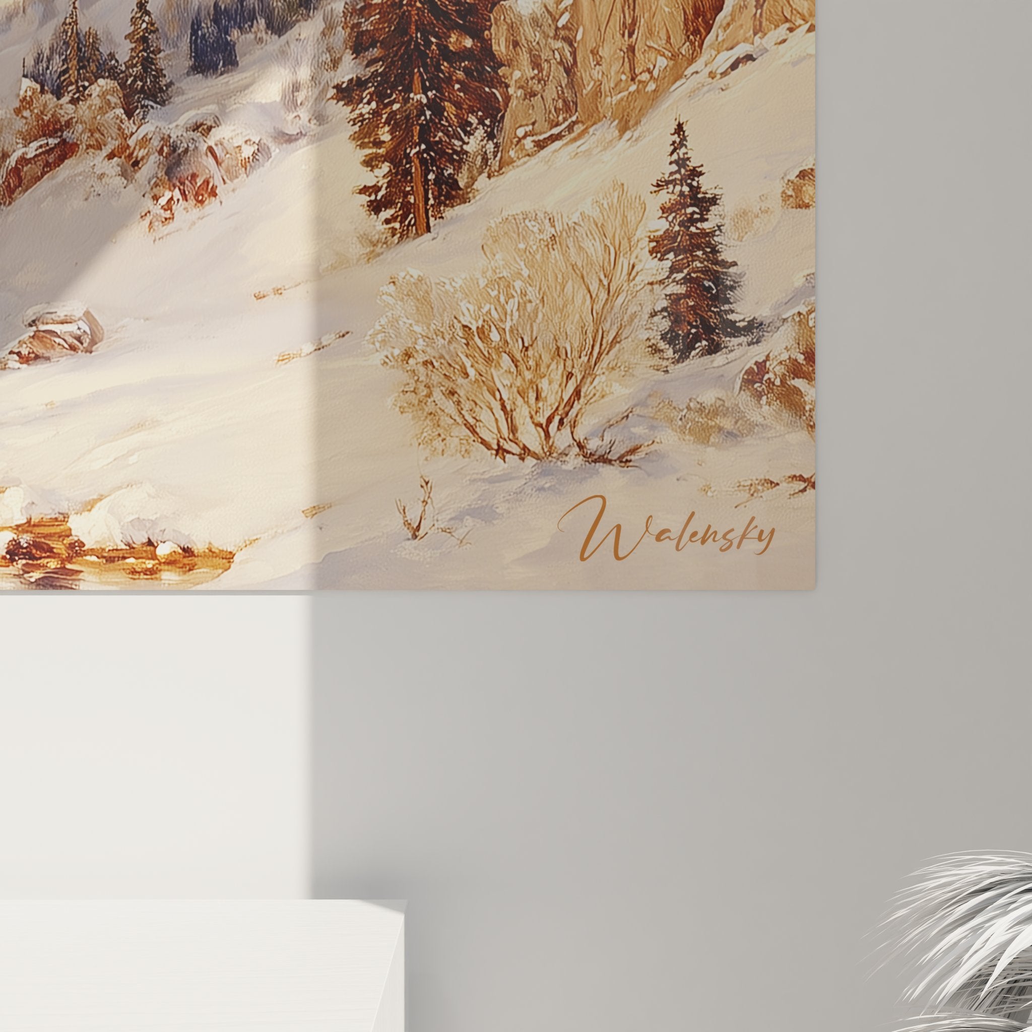 Vue ensemble tableau montagne format panoramique paysage hivernal alpin déco murale