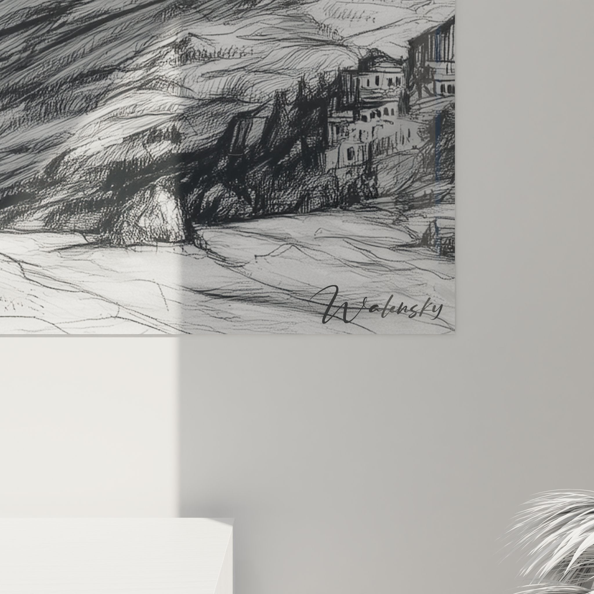 Vue ensemble tableau montagne volcanique - Art mural volcan complet - Décoration géologique sophistiquée