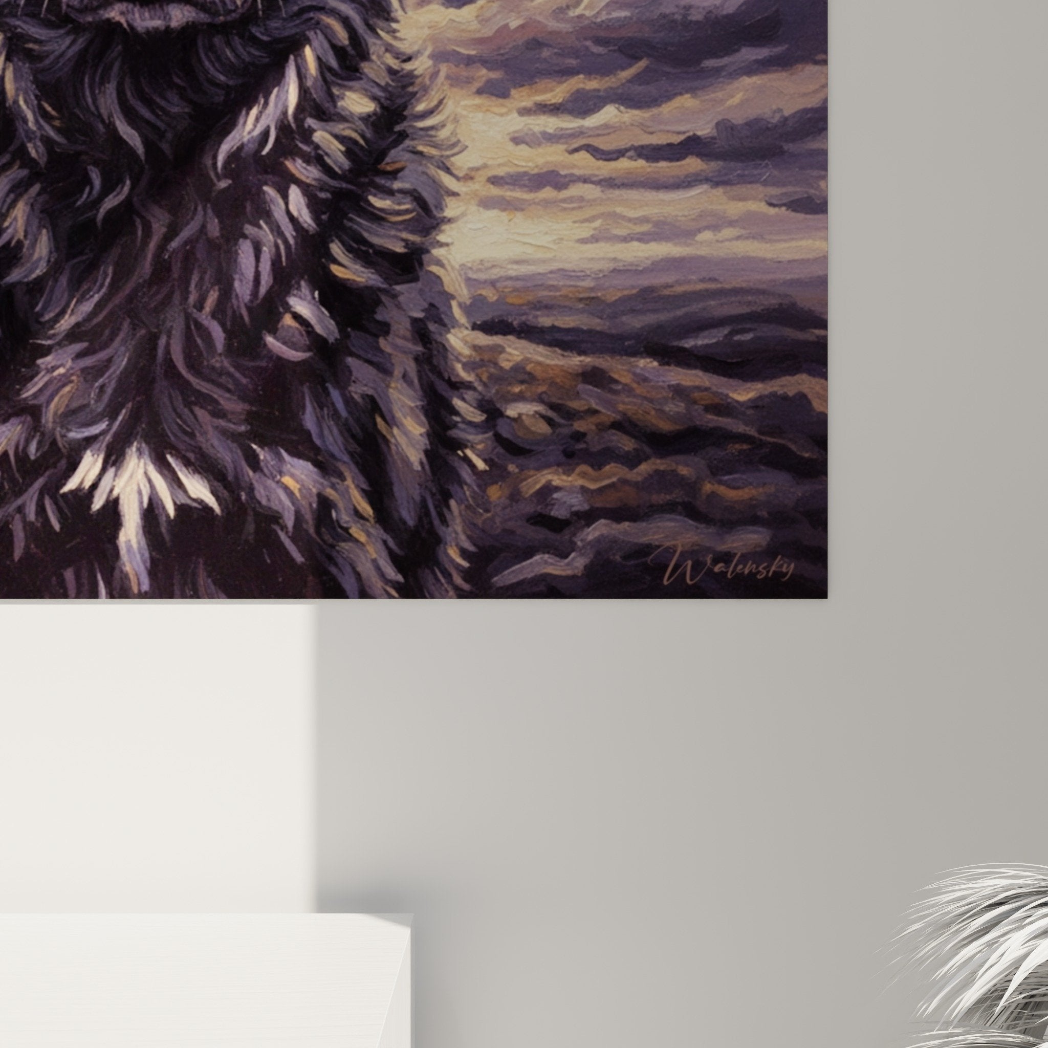 Vue d'ensemble du tableau Mudi dans un intérieur contemporain montrant l'impact décoratif