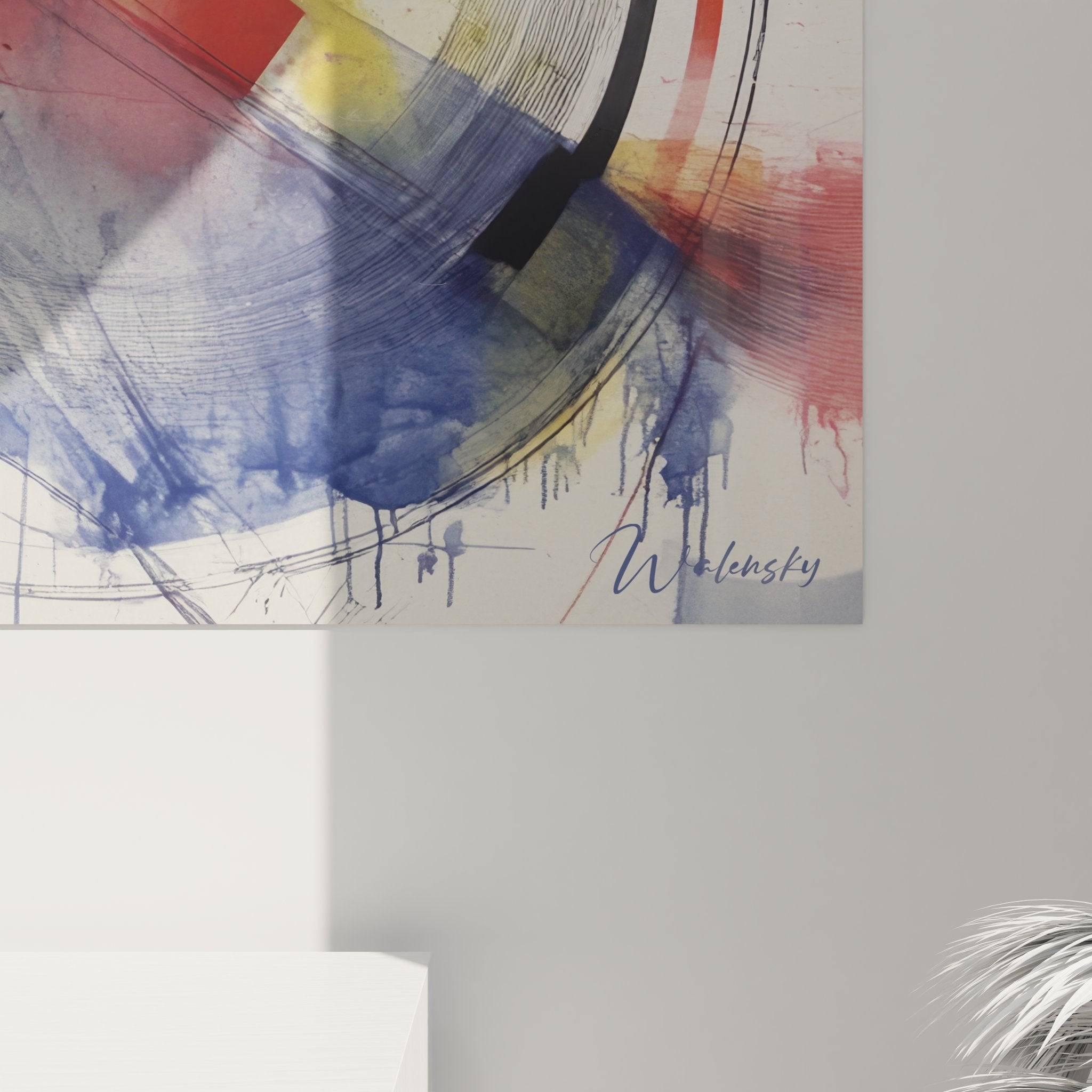 Vue ensemble tableau mural art abstrait mouvement circulaire décoration intérieure moderne