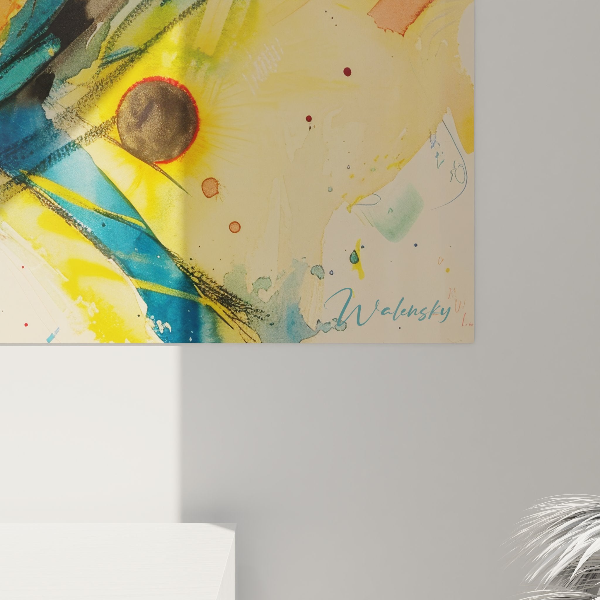 Vue ensemble tableau mural abstrait expressionniste composition dynamique décoration murale moderne