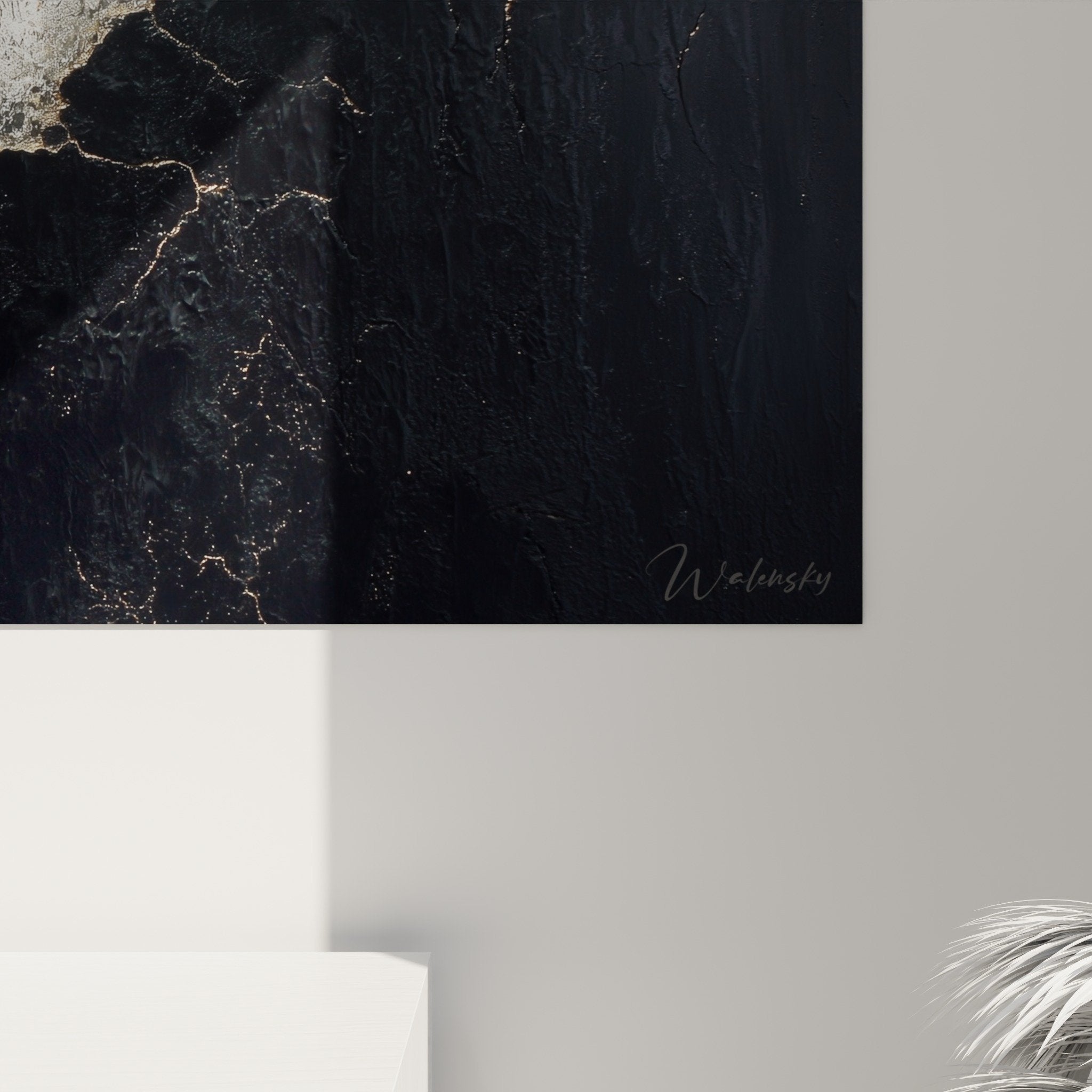 abstract wall art painting white cracks black living room contemporary decoration feng shui