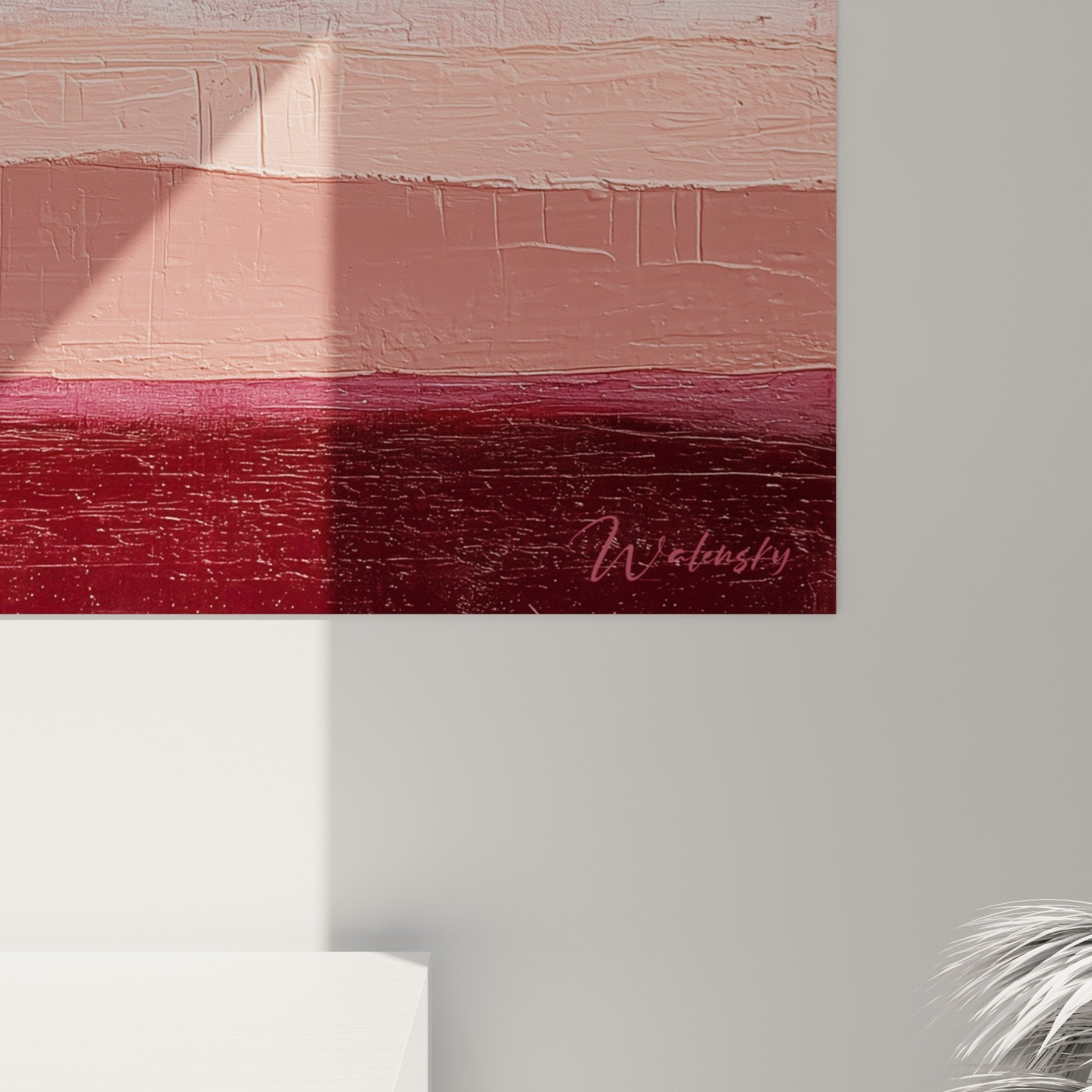 vue ensemble tableau abstrait mural dégradé horizontal couleurs chaudes décoration moderne