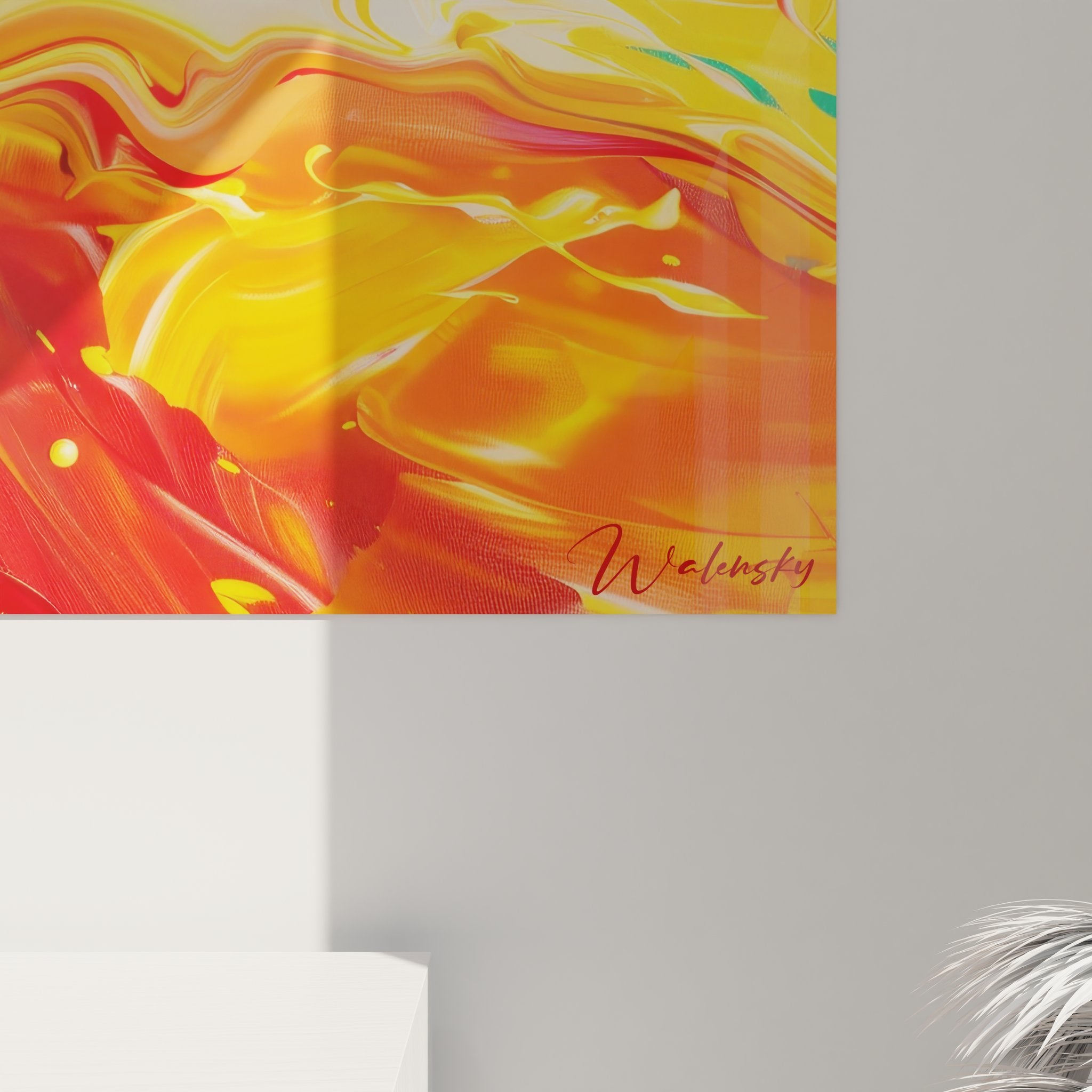 Vue ensemble tableau mural tourbillon coloré abstrait art contemporain multicolore